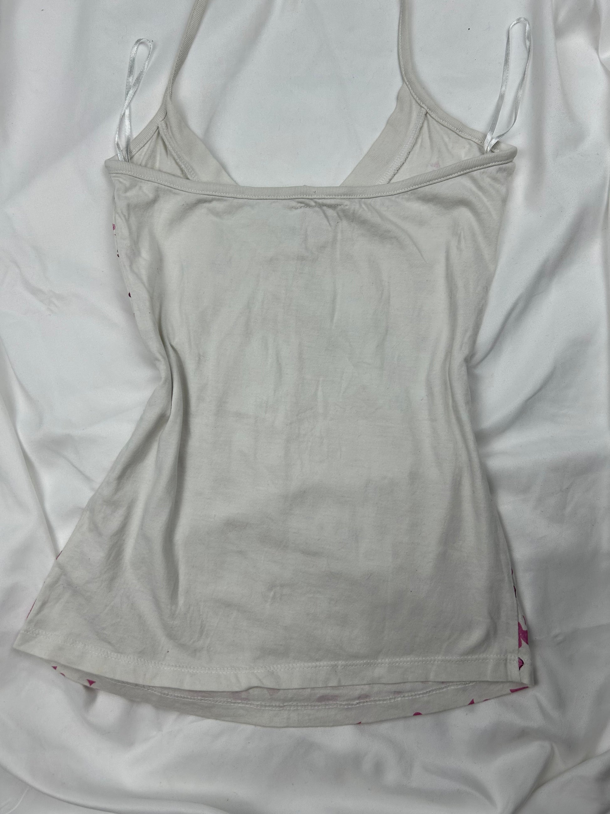 White & pink tie up cotton cami top (S/M)