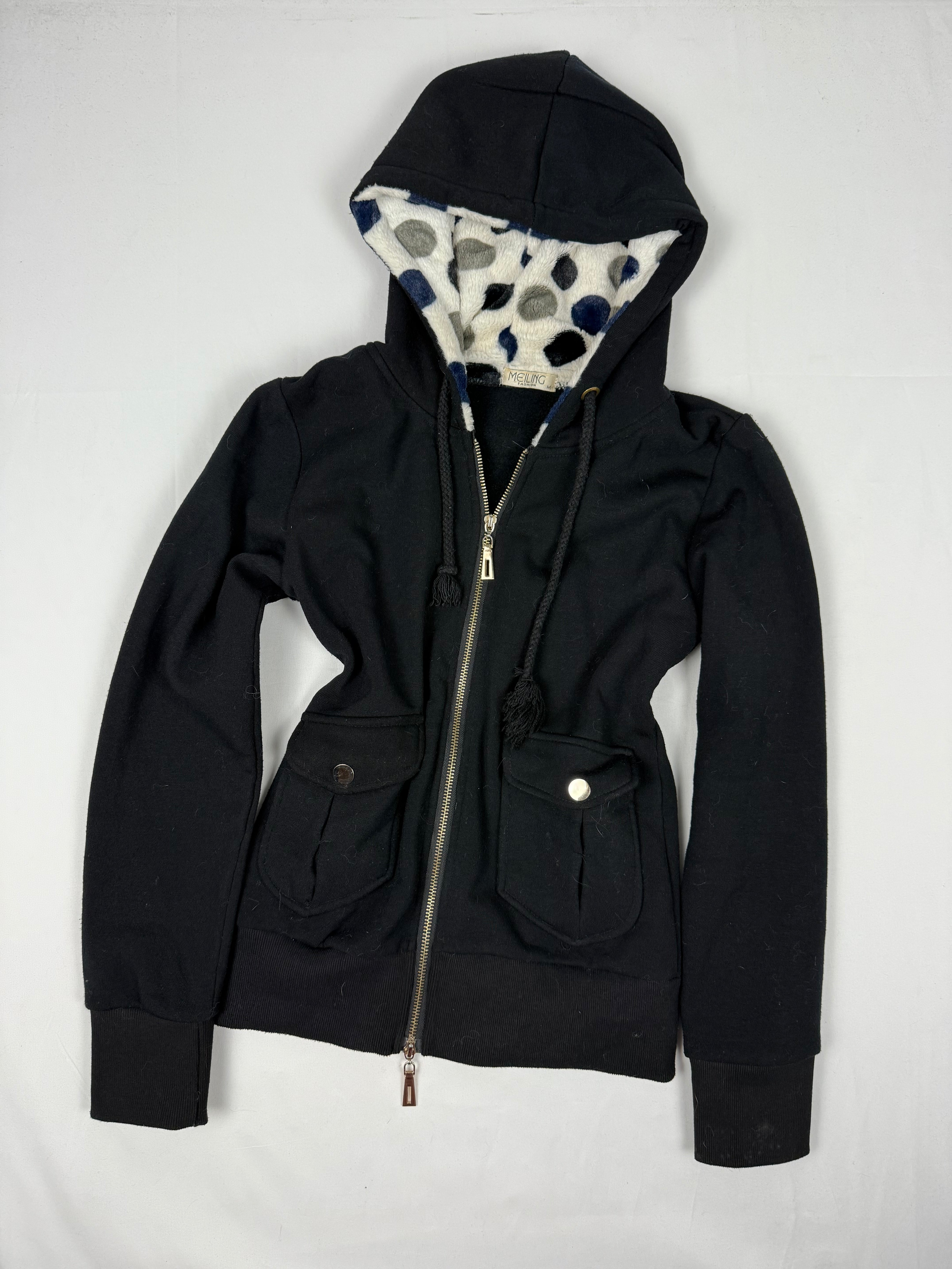 Black inside fleece zip up hoodie (S)
