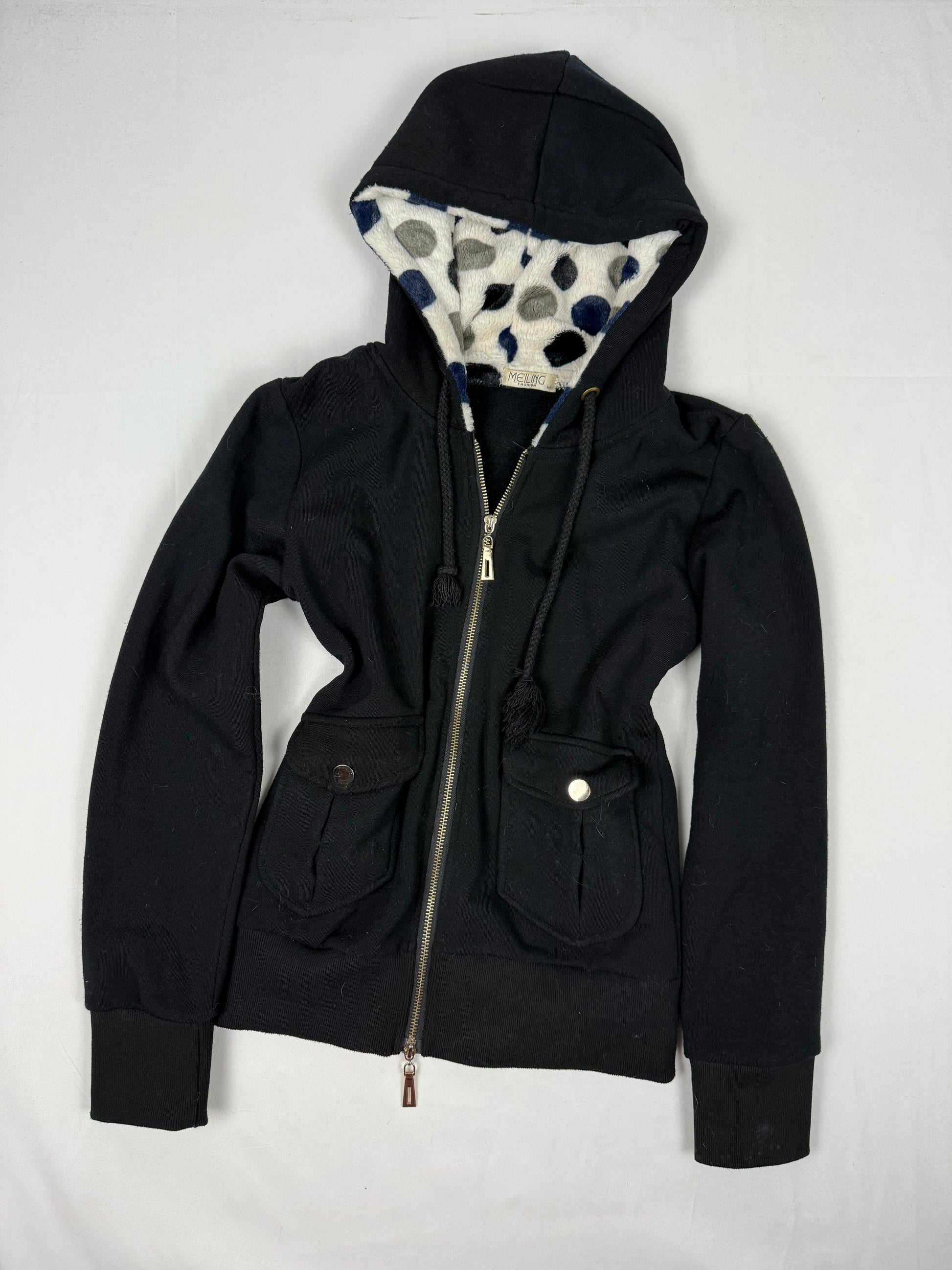 Black inside fleece zip up hoodie (S)