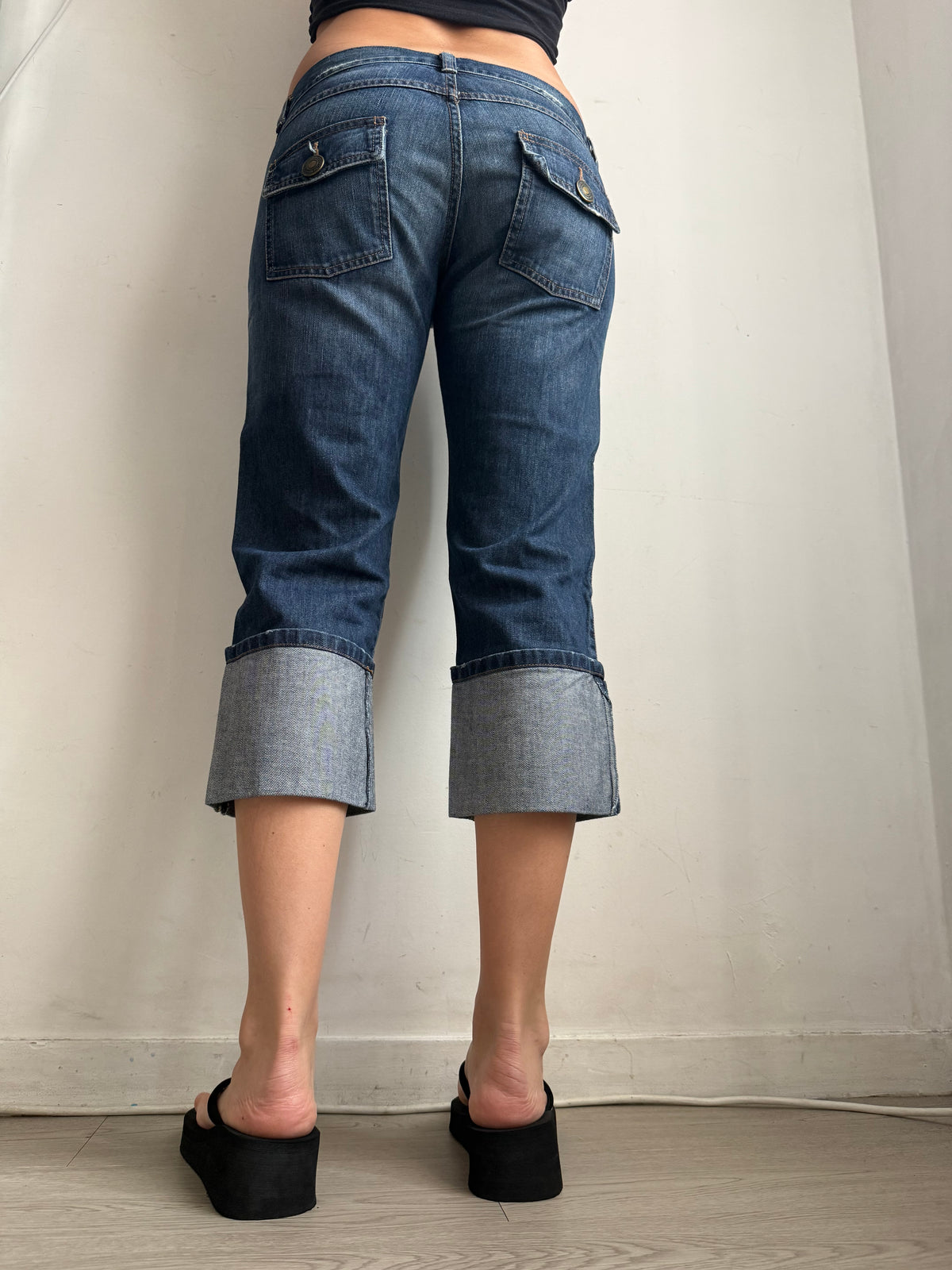 Pantalon droit taille basse en jean noir (XS)
