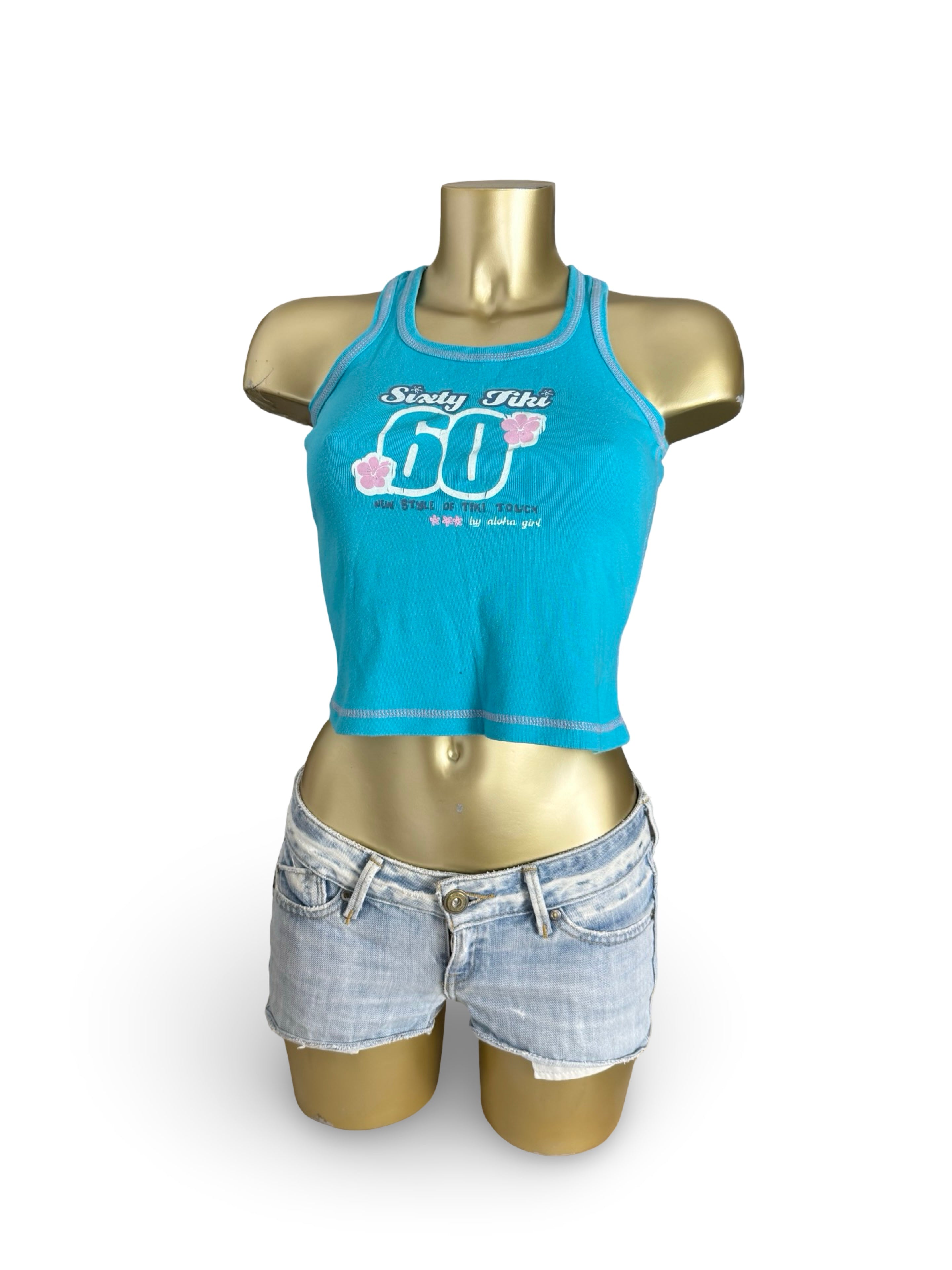 Blue graphic cotton tank top (S)