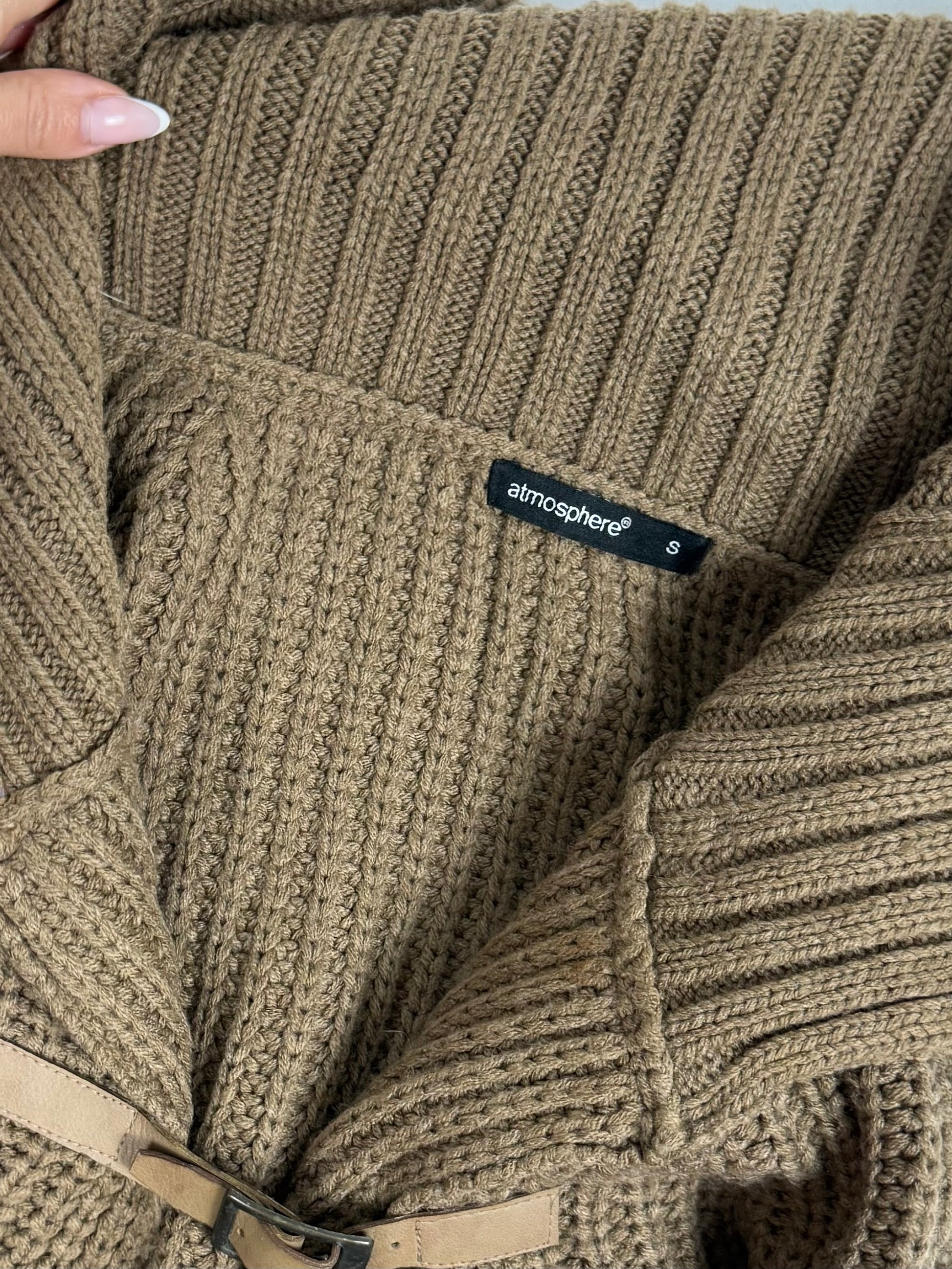 Khaki ribbed cardigan jumper (S)