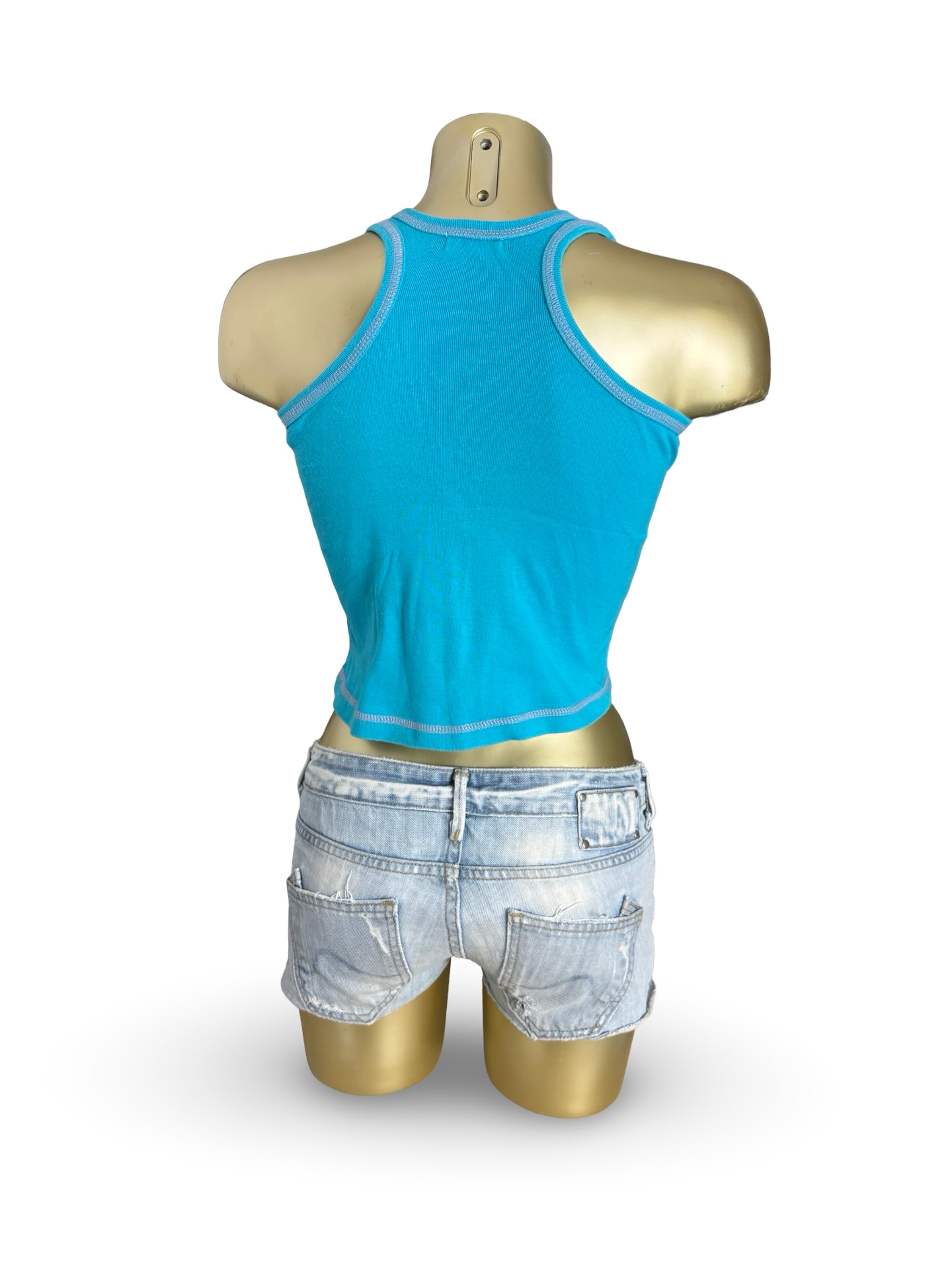 Blue graphic cotton tank top (S)