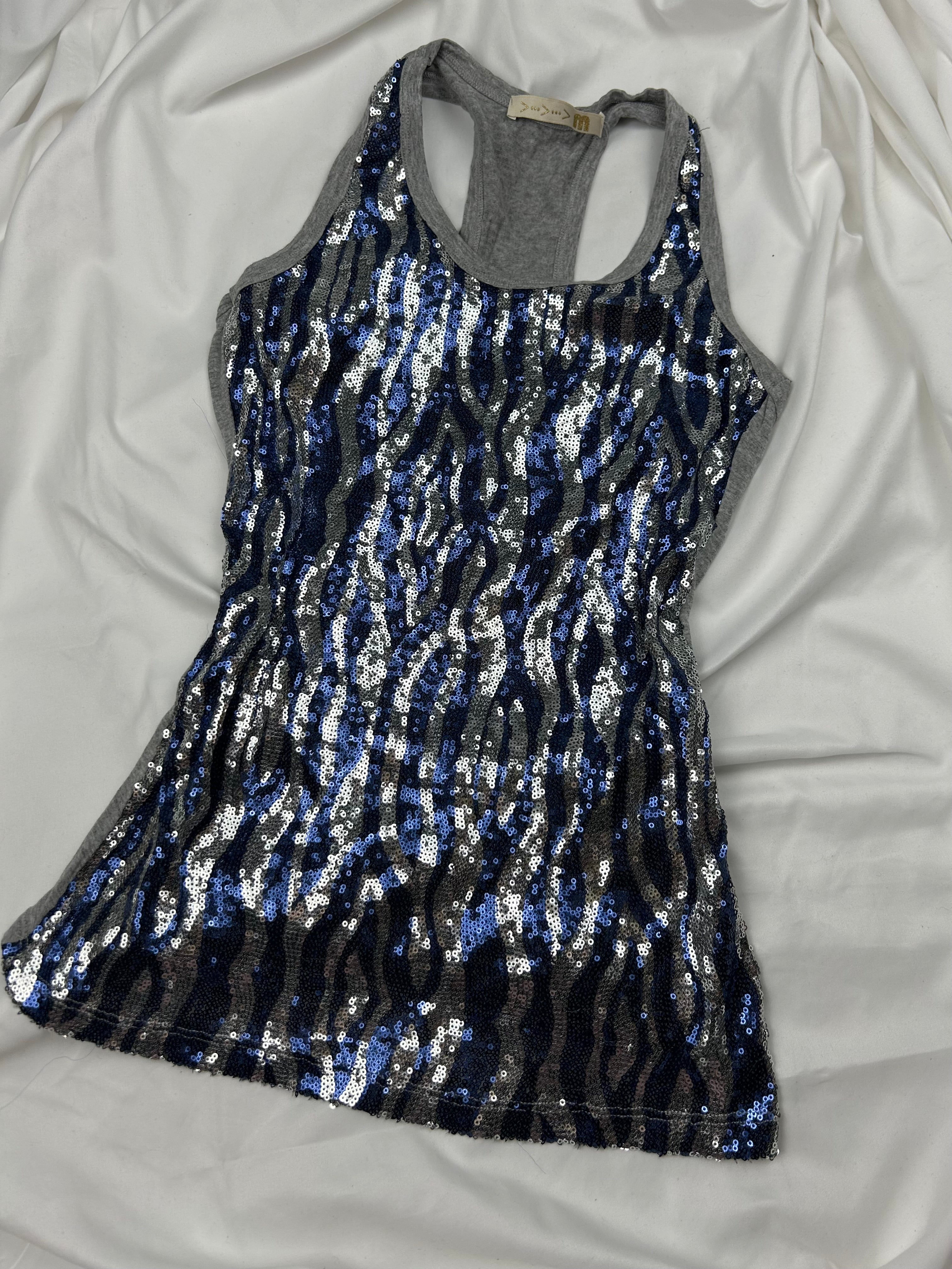 Grey sequins zebra print tank top (S)