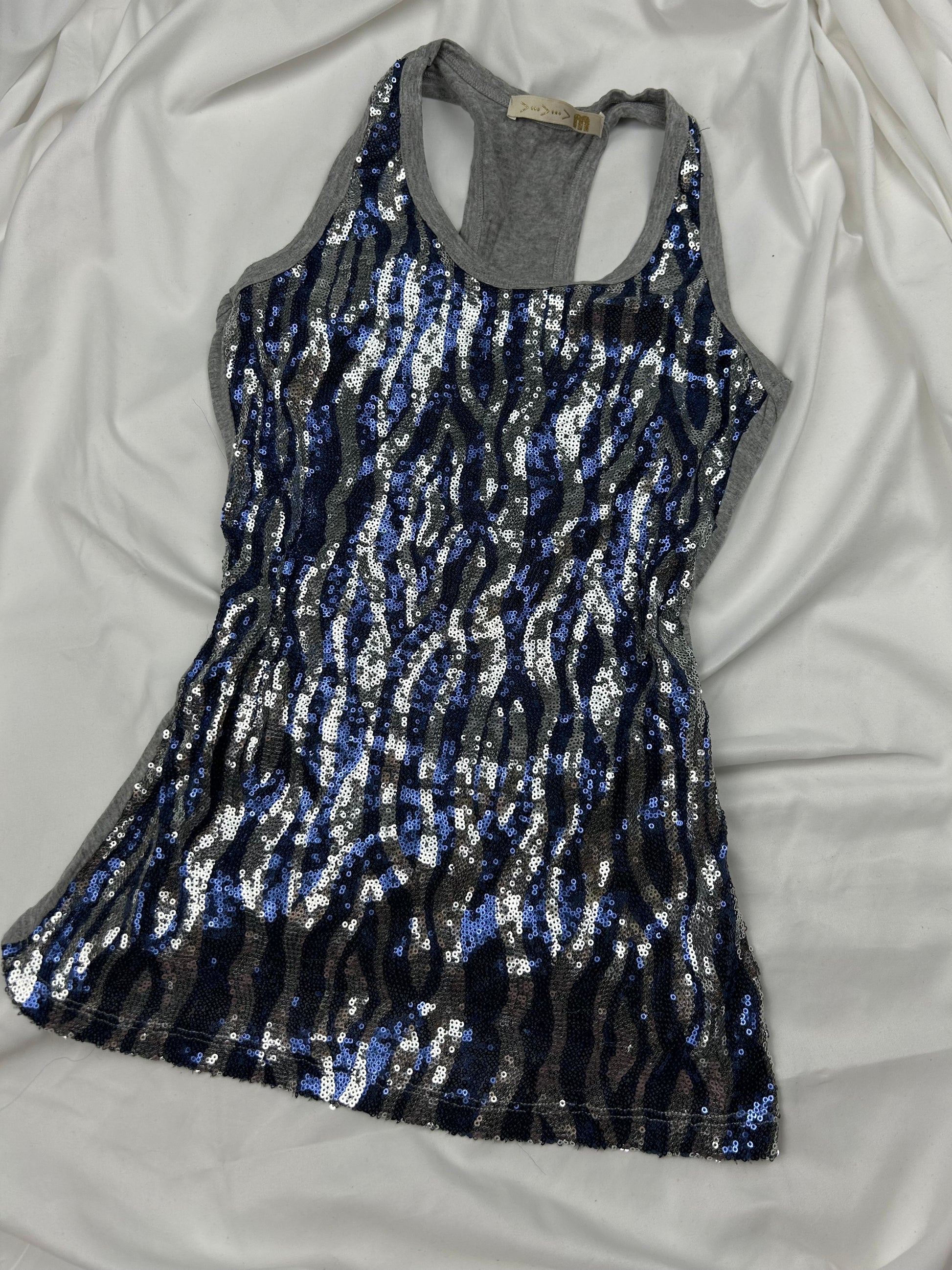 Grey sequins zebra print tank top (S)