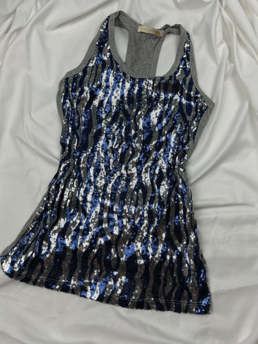 Grey sequins zebra print tank top (S)