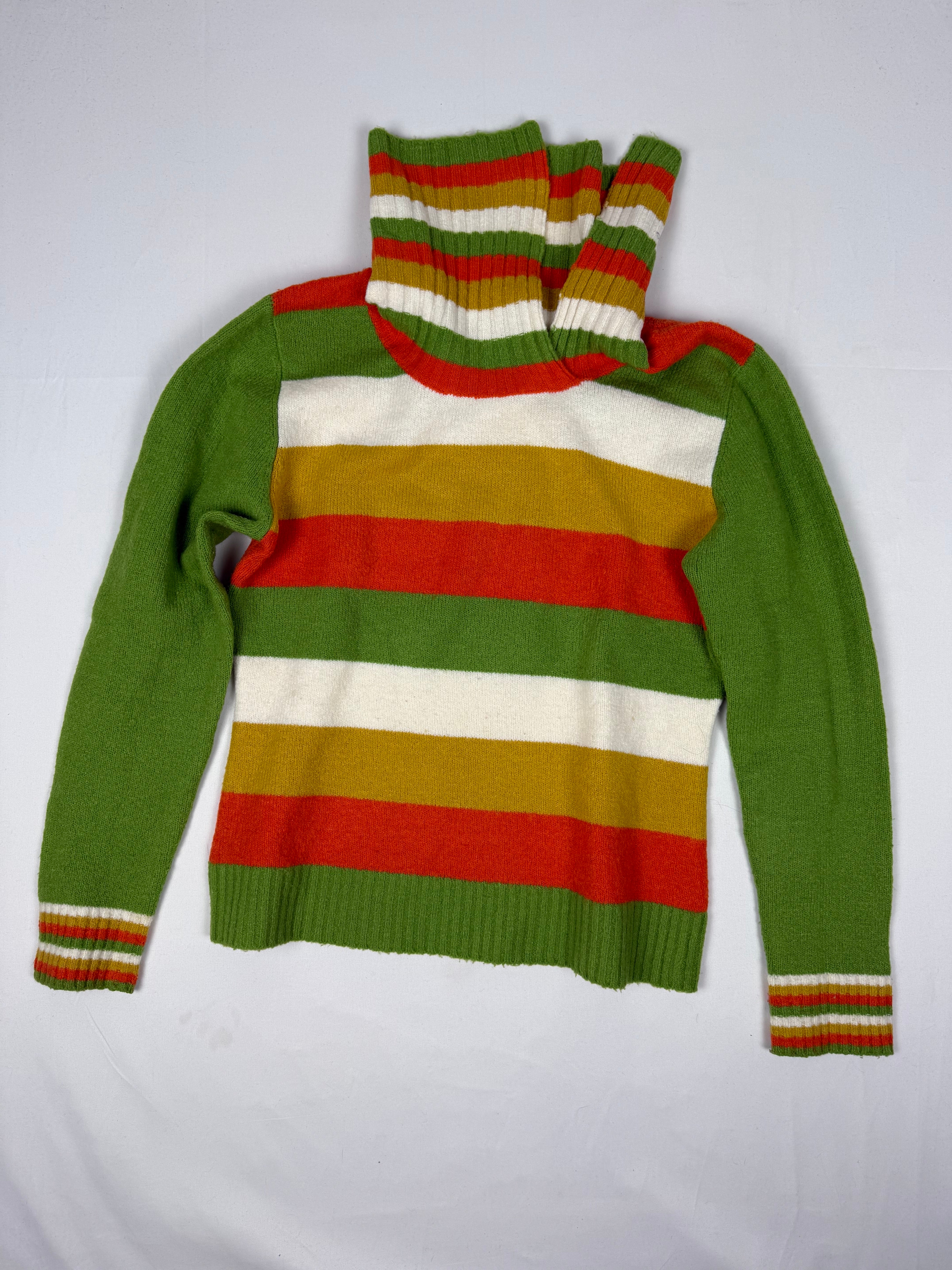 Green striped turtleneck wool jumper (S/M)