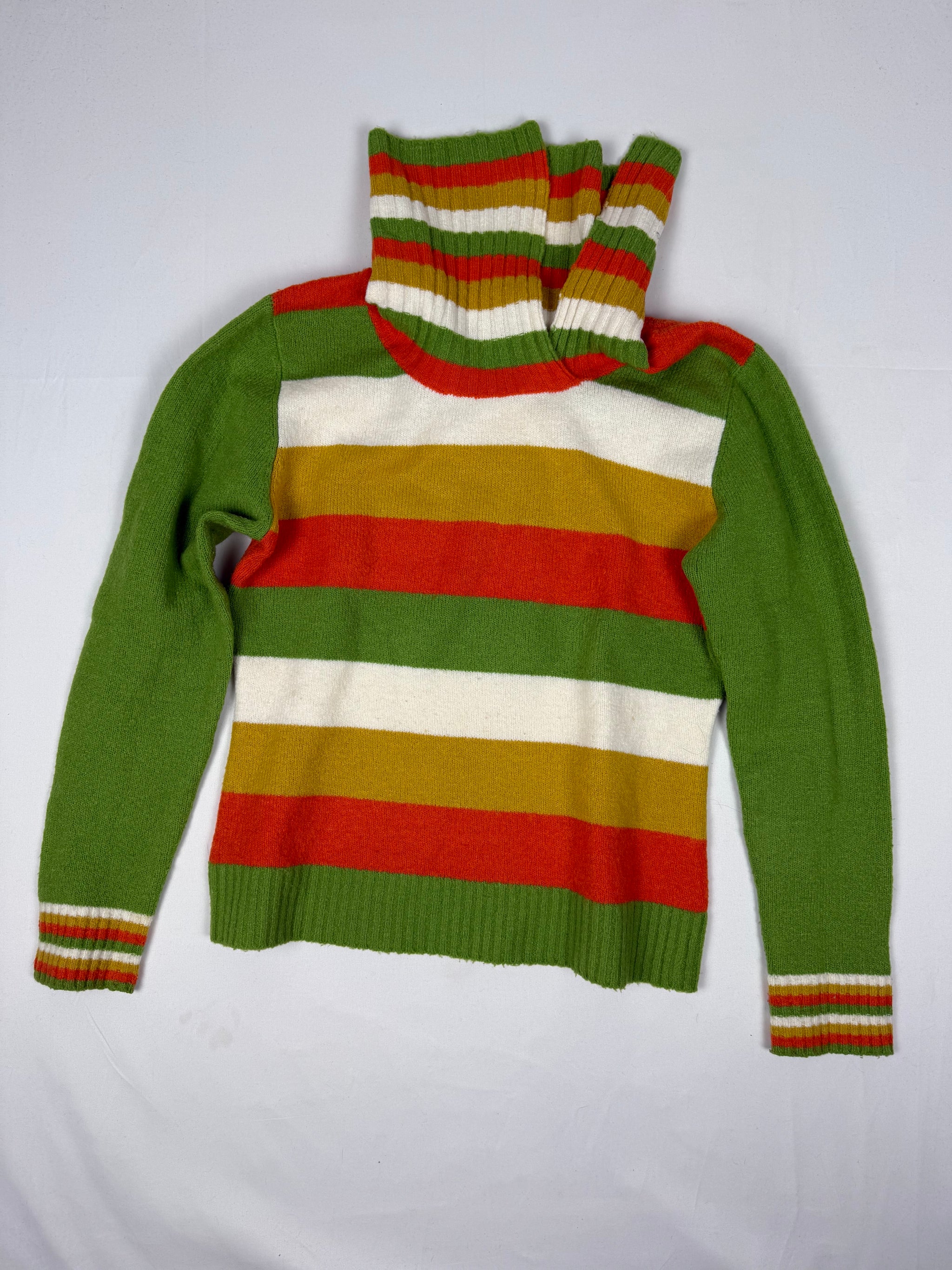 Green striped turtleneck wool jumper (S/M)
