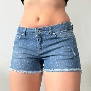 Blue denim polka dots low rise mini short (S)