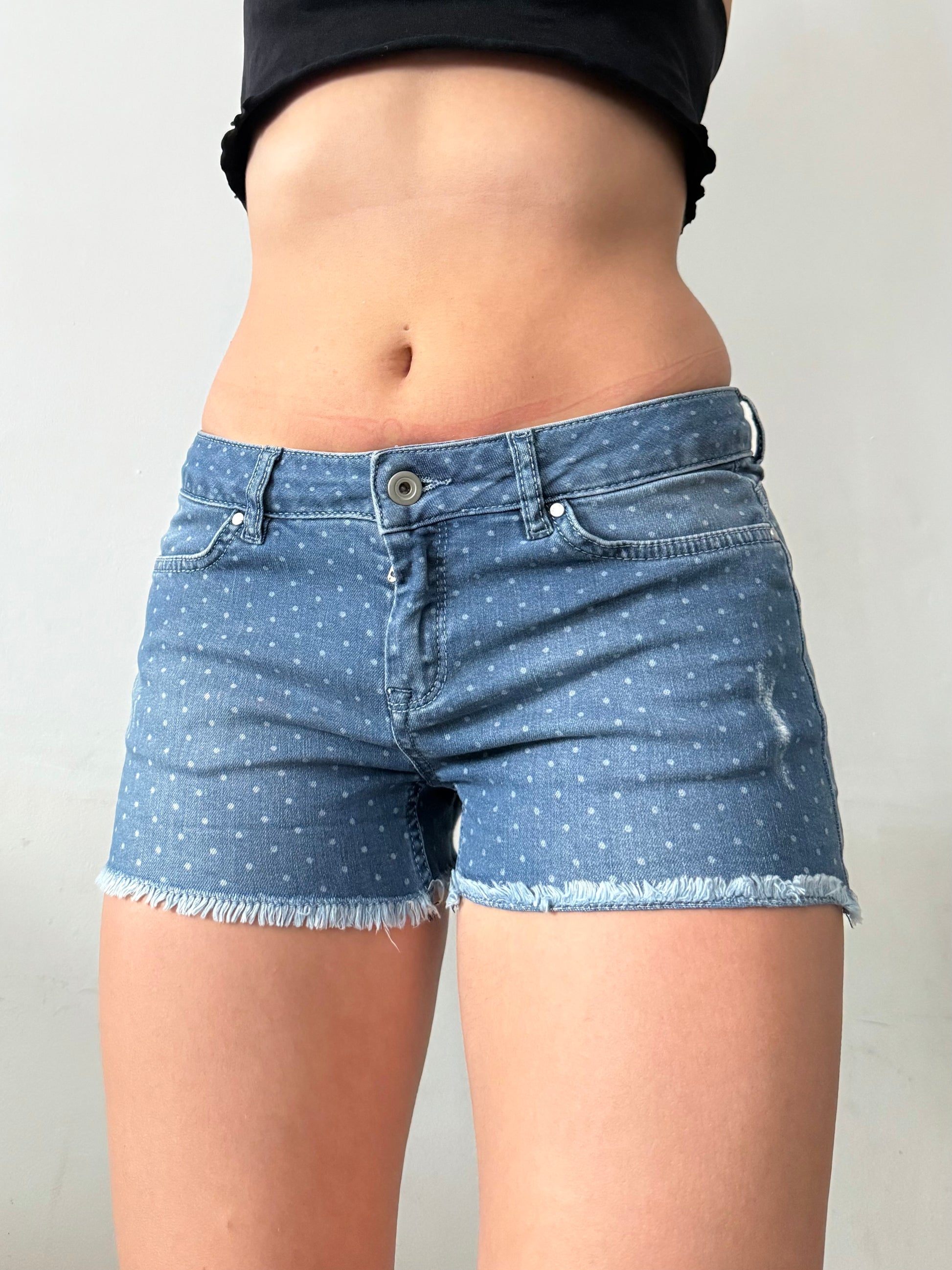 Blue denim polka dots low rise mini short (S)