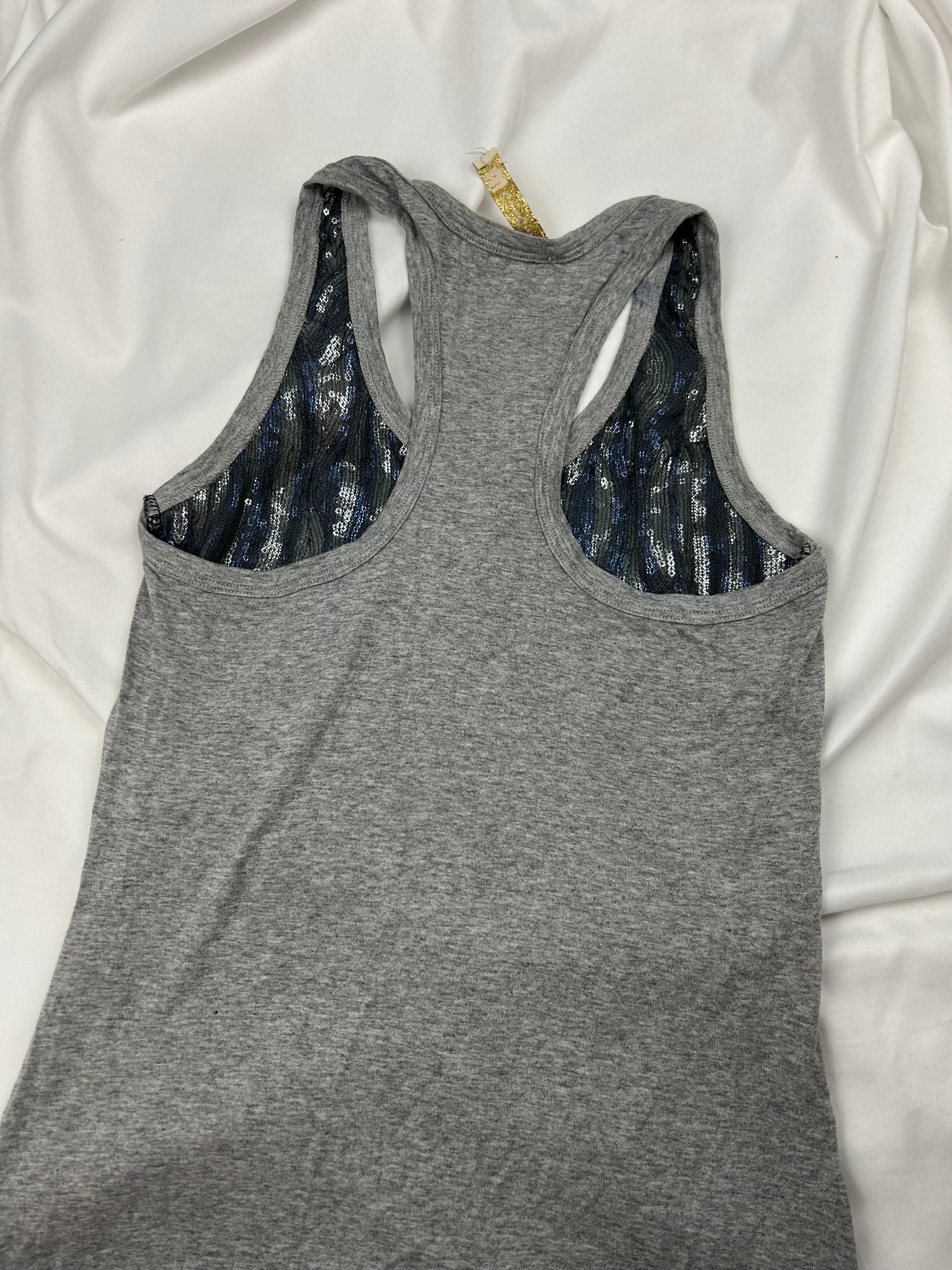 Grey sequins zebra print tank top (S)