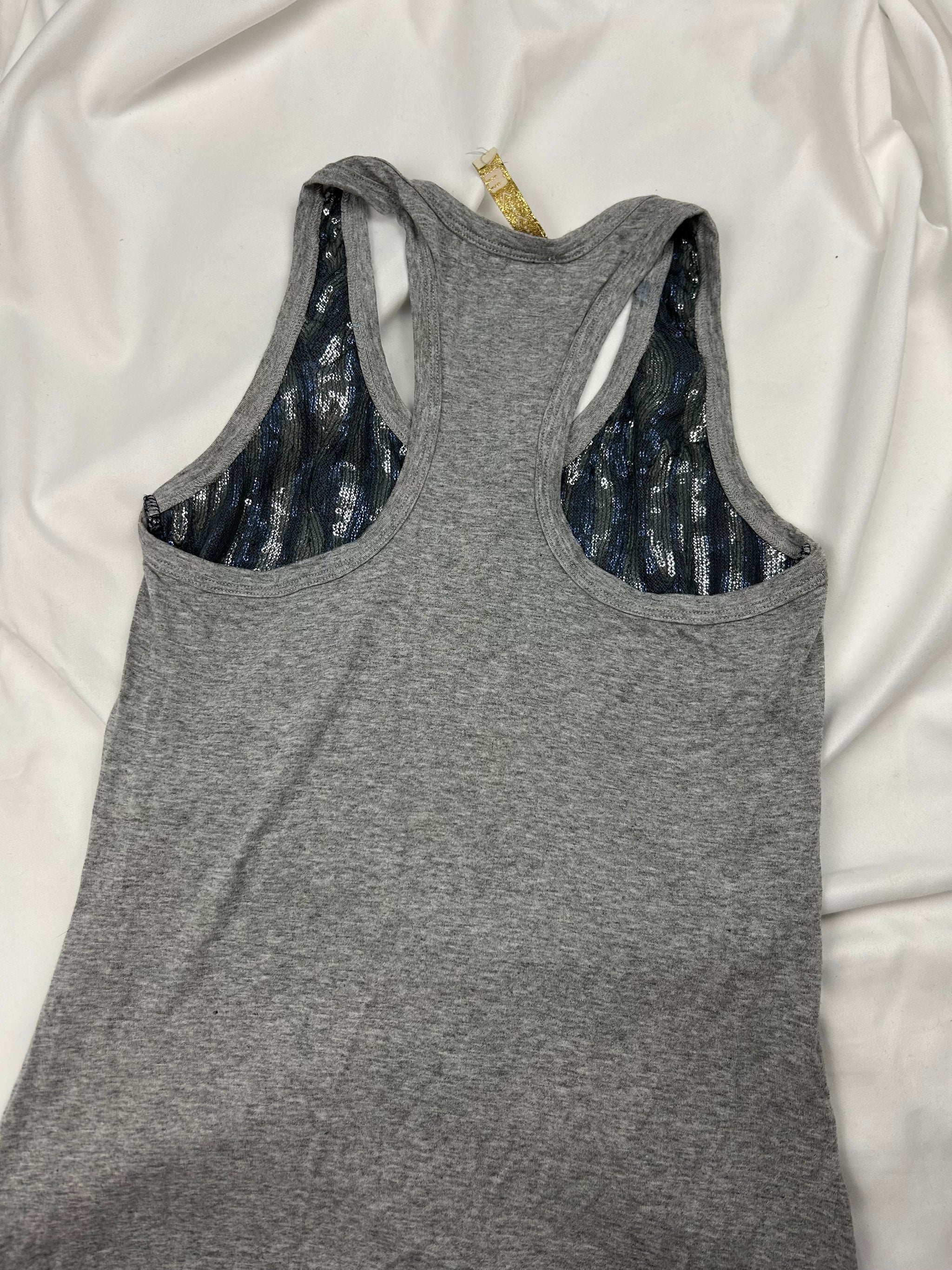 Grey sequins zebra print tank top (S)