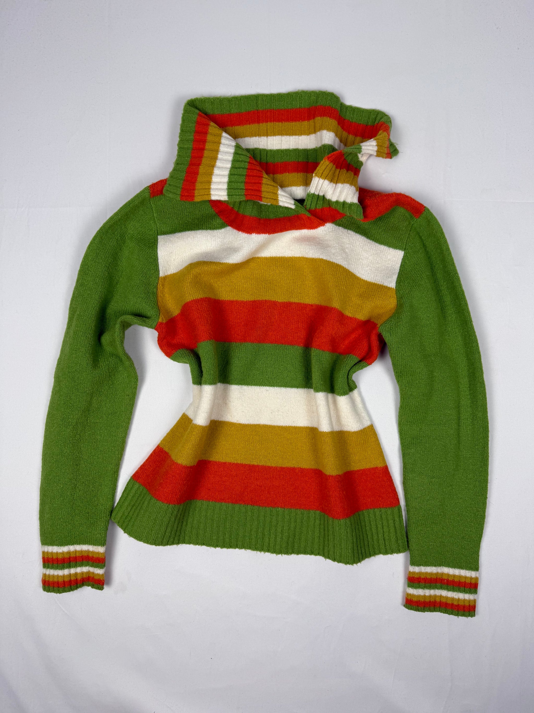Green striped turtleneck wool jumper (S/M)