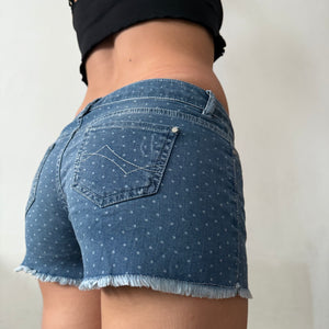 Blue denim polka dots low rise mini short (S)