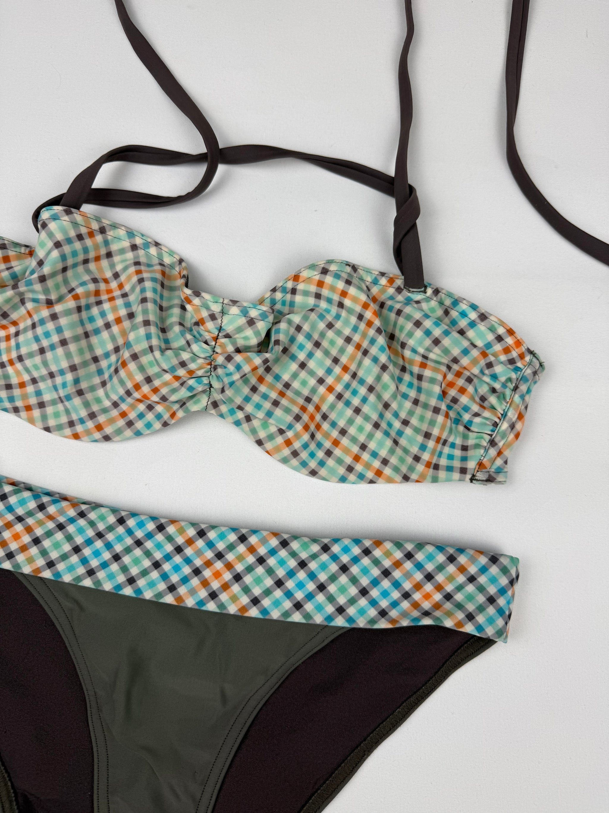 Khaki check print bikini set (M)