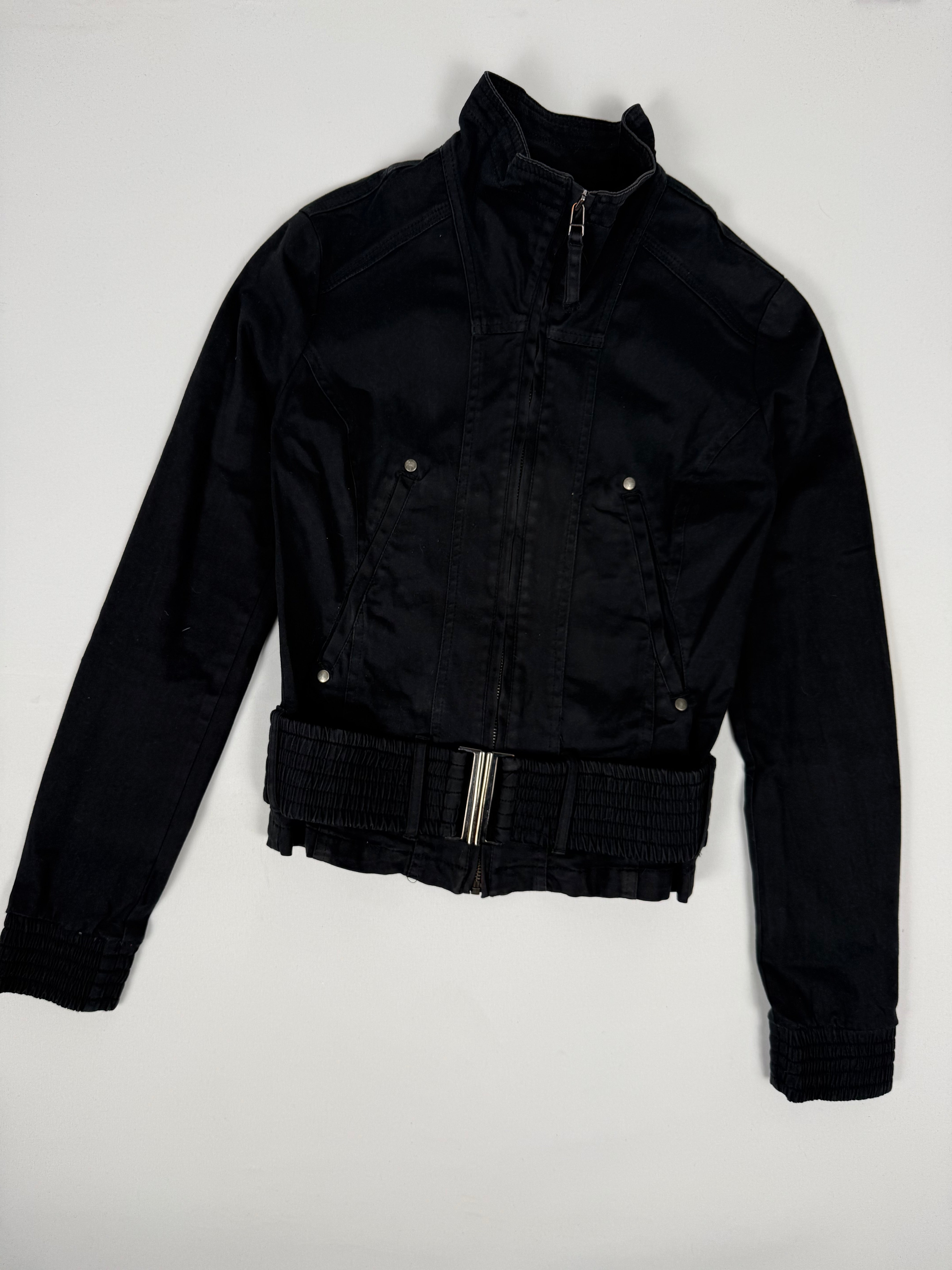 Black zip up biker jacket with belt (M)