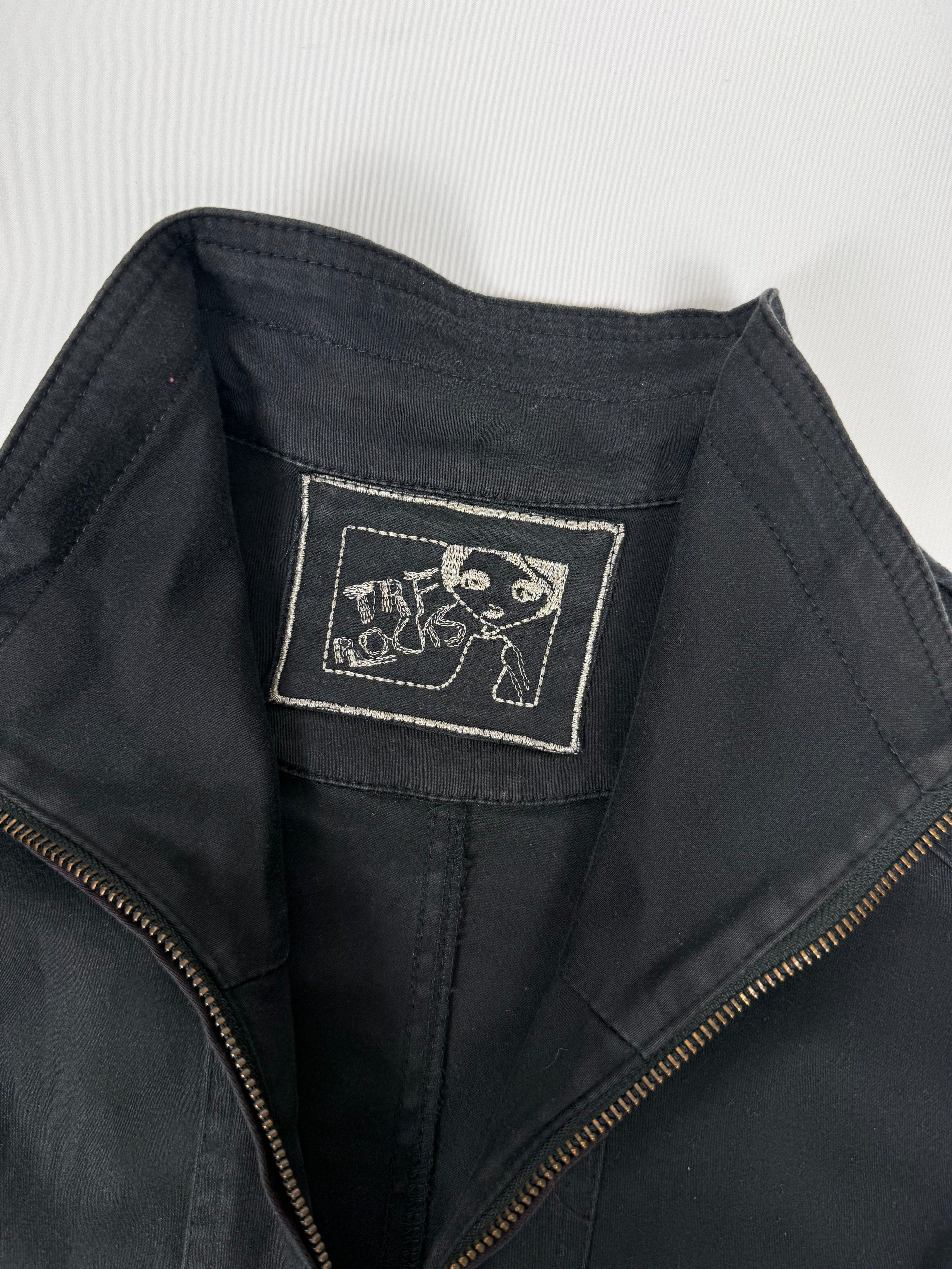 Black zip up biker jacket with belt (M)