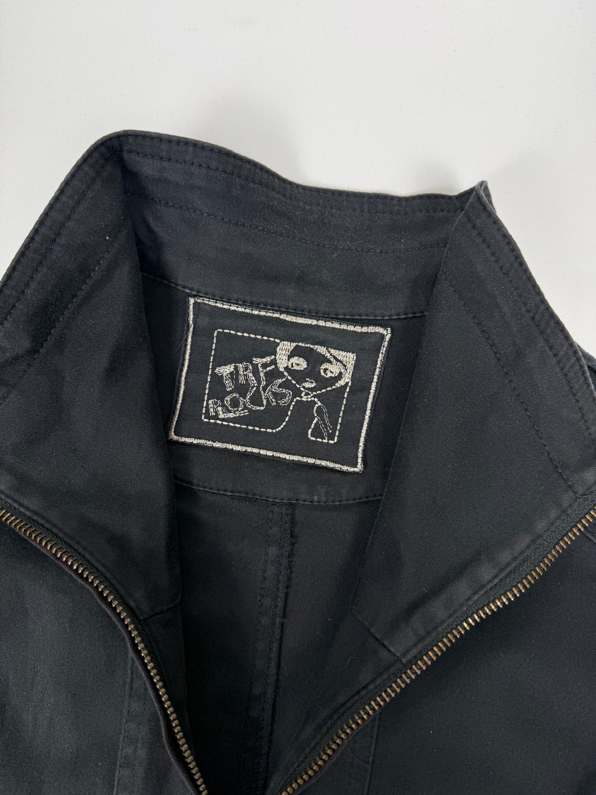 Black zip up biker jacket with belt (M)