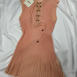 Beige / peach mesh pleated lace up tank top (M)