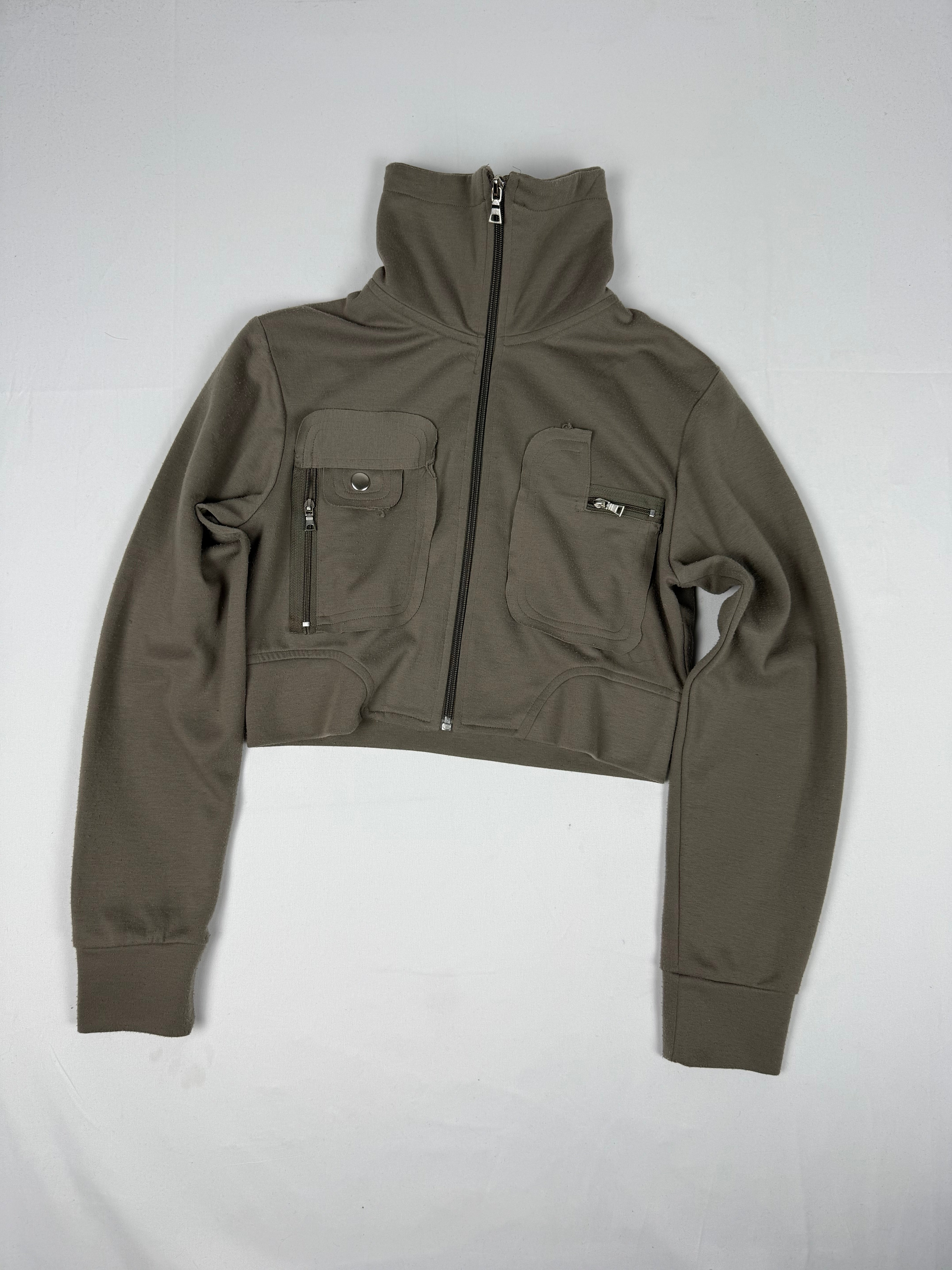 Khaki zip up crop sweatshirt (S/M)