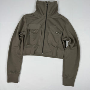 Khaki zip up crop sweatshirt (S/M)