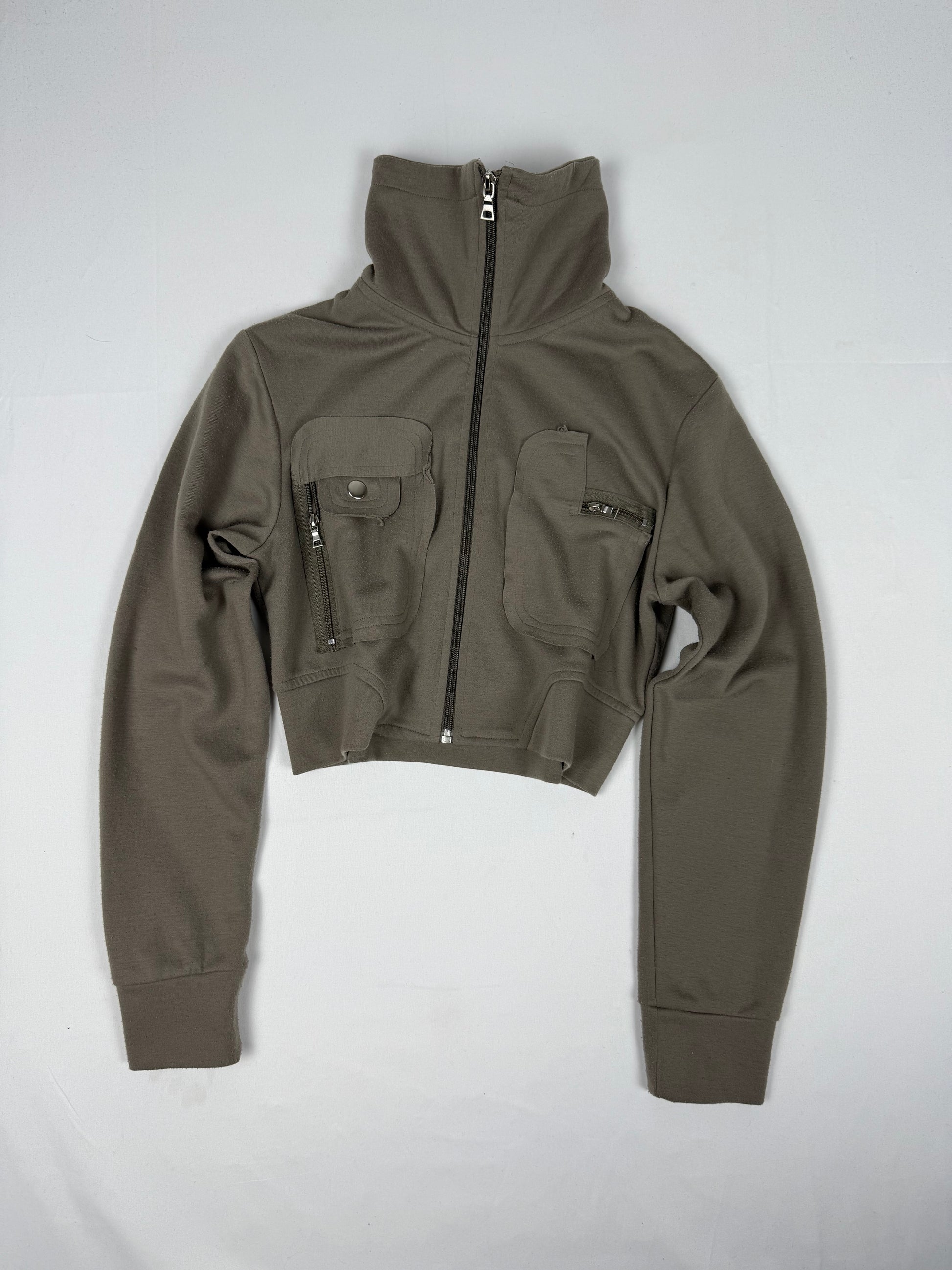 Khaki zip up crop sweatshirt (S/M)