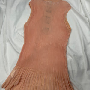 Beige / peach mesh pleated lace up tank top (M)