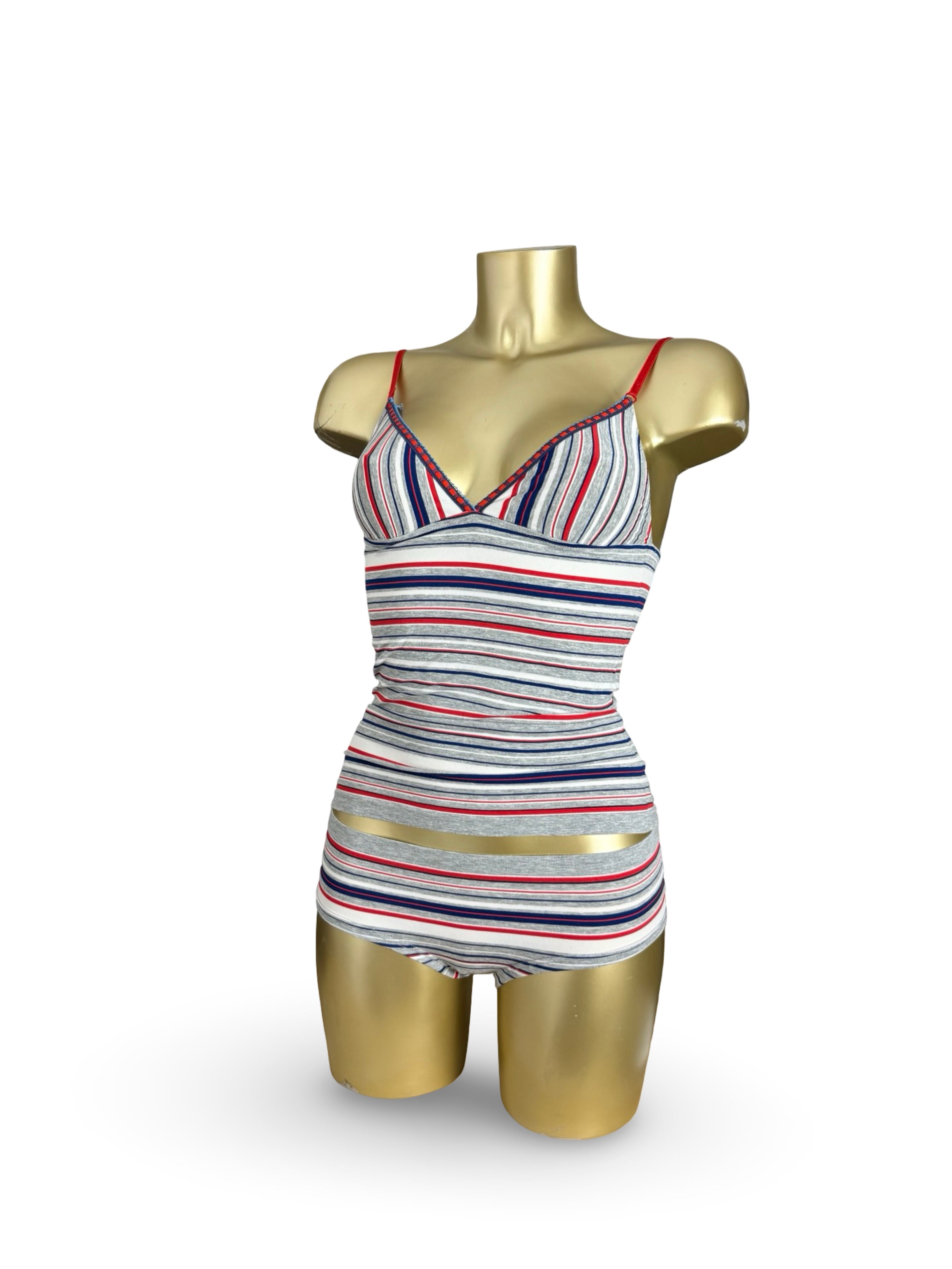 Grey striped stretchy top + shorty set (S)