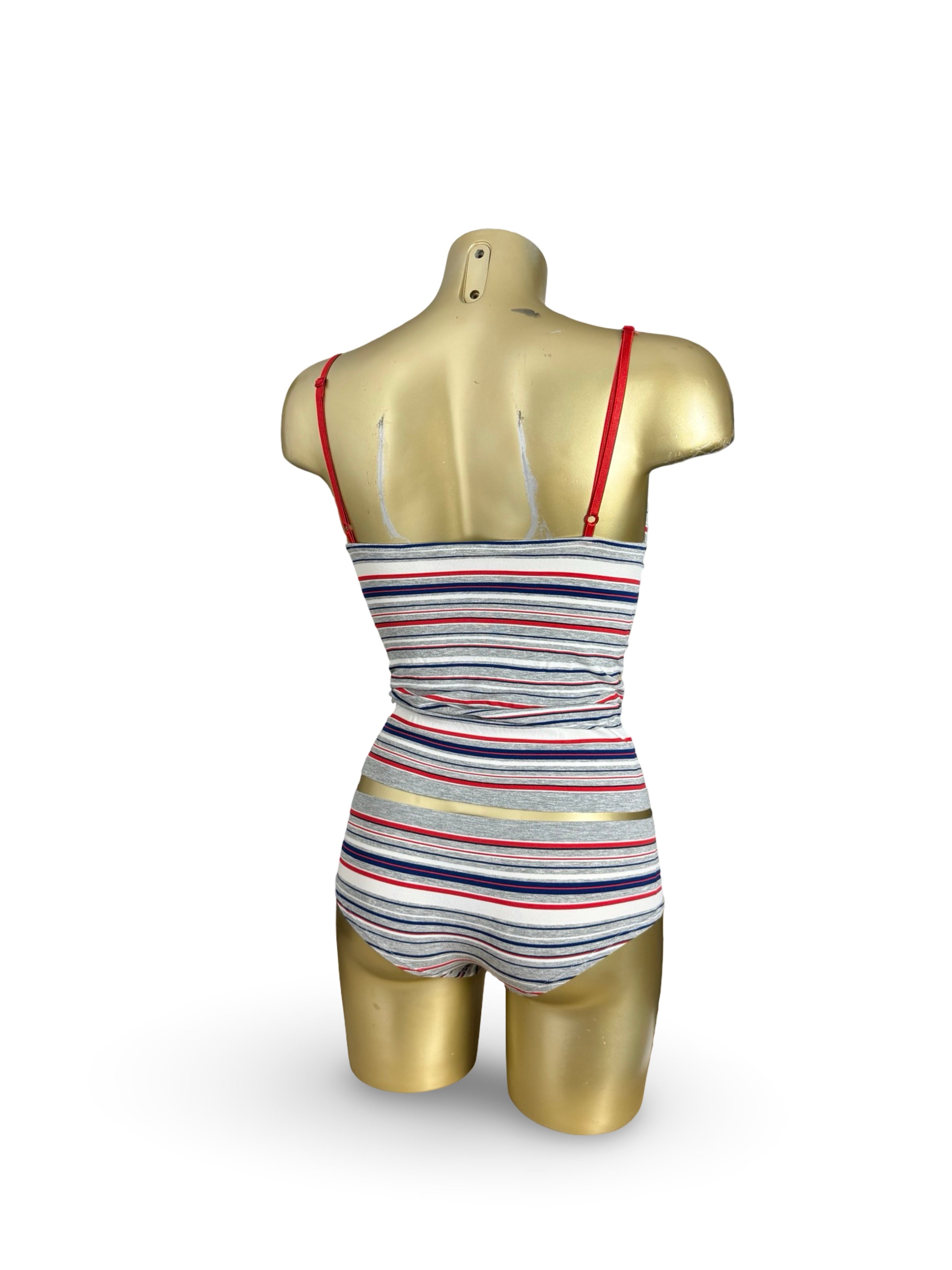 Grey striped stretchy top + shorty set (S)