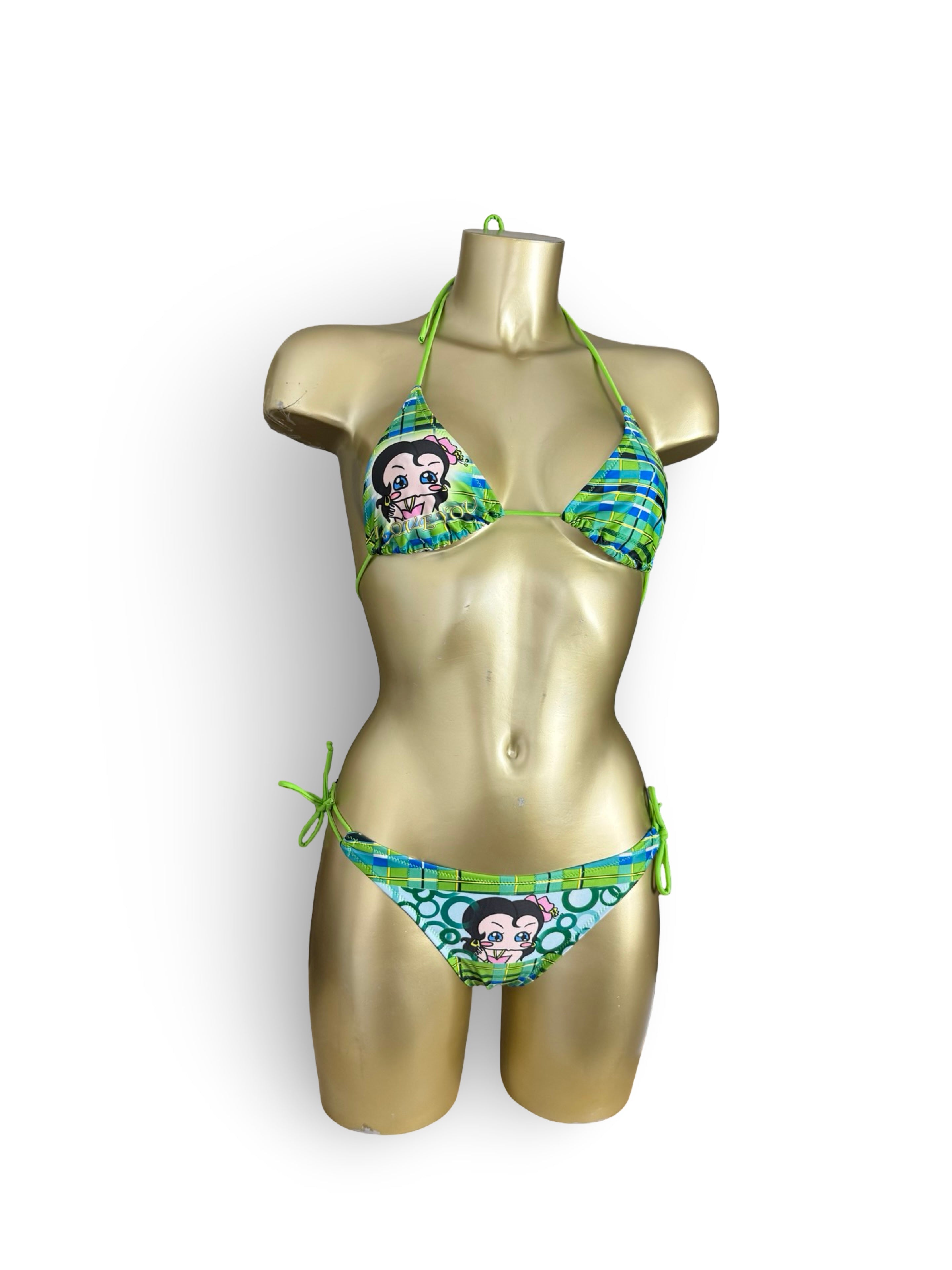 Green graphic bikini set (S)