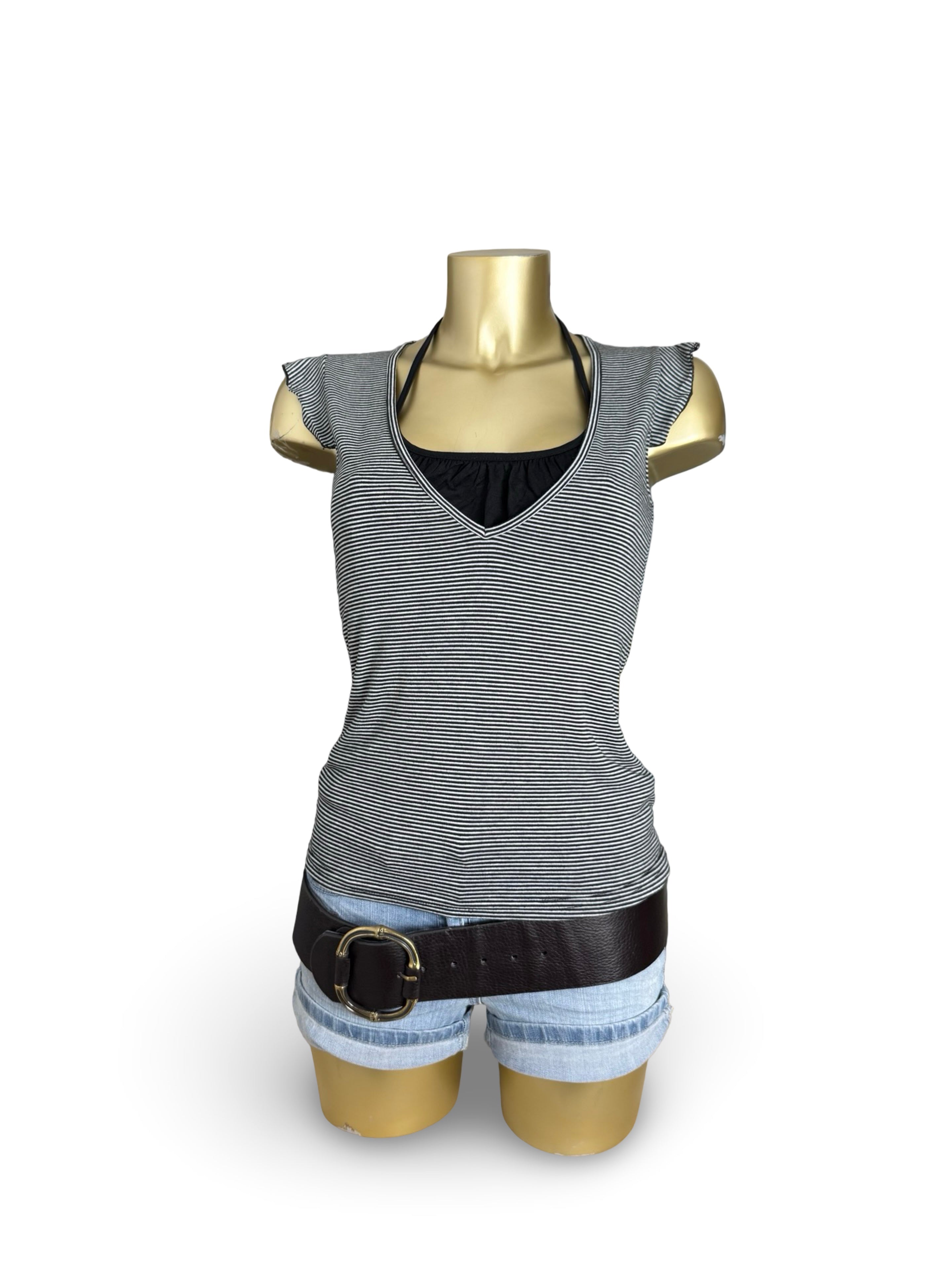 Grey striped 2 in 1 halter tee (S)