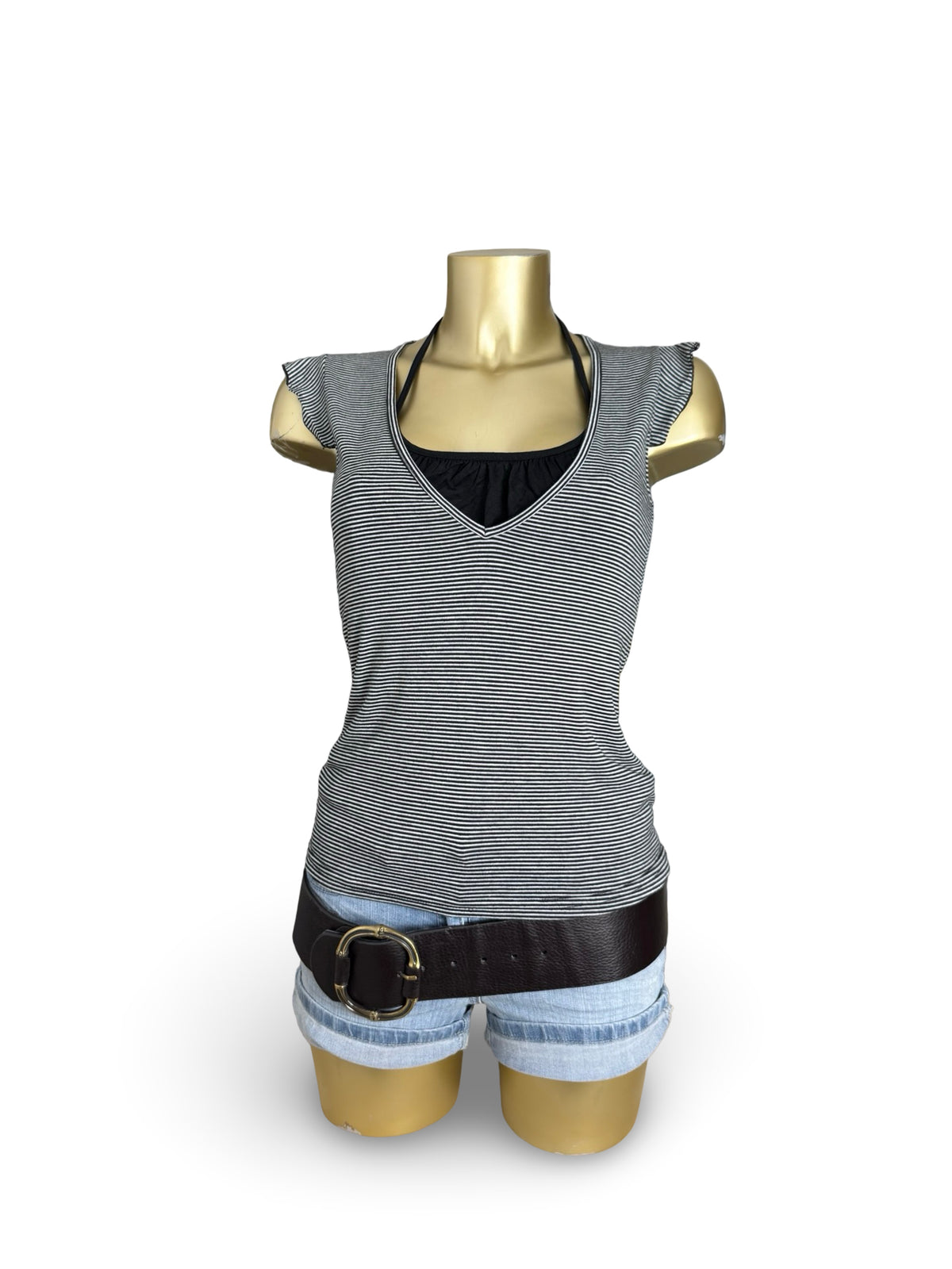 Grey striped 2 in 1 halter tee (S)