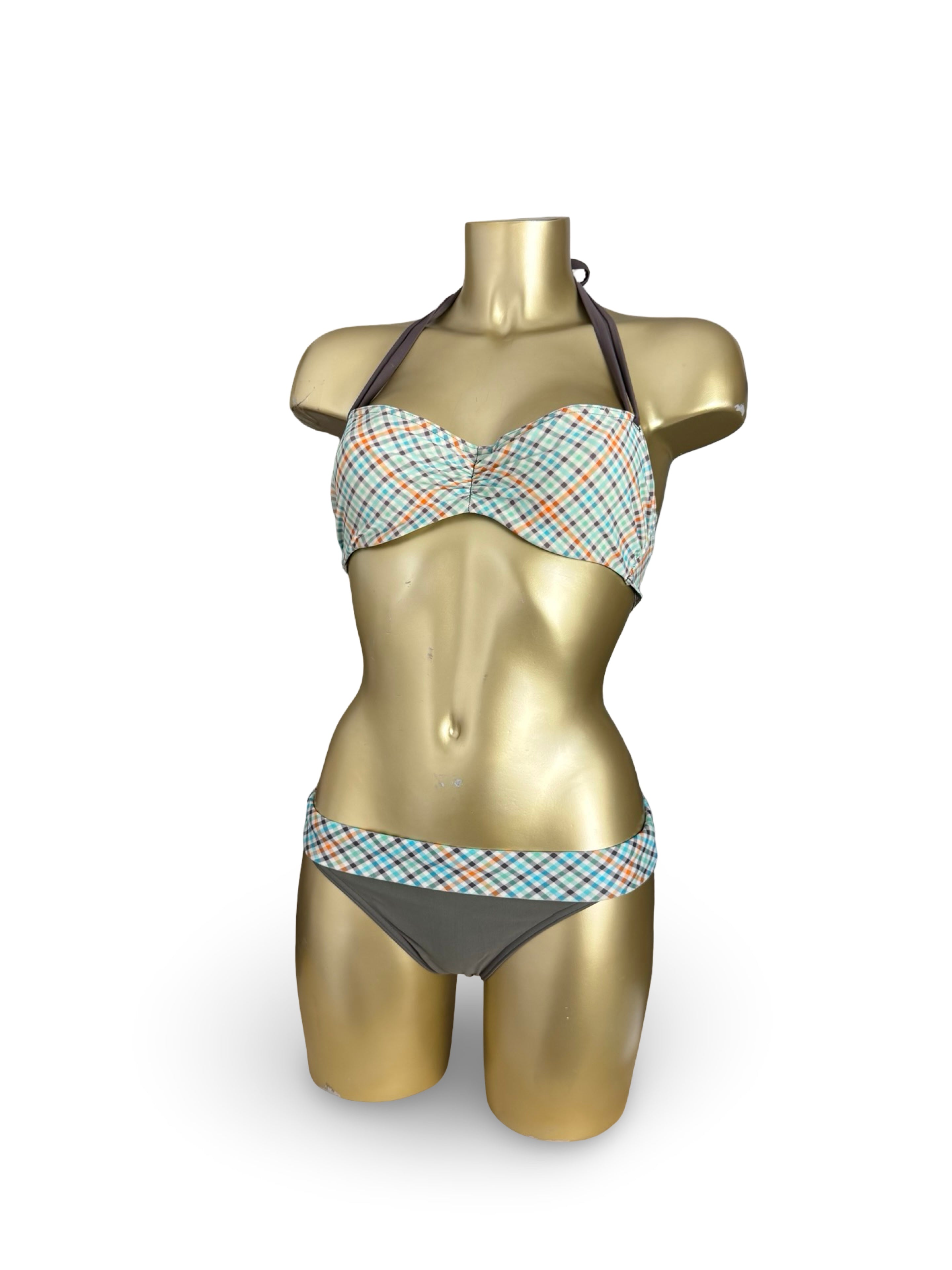 Khaki check print bikini set (M)