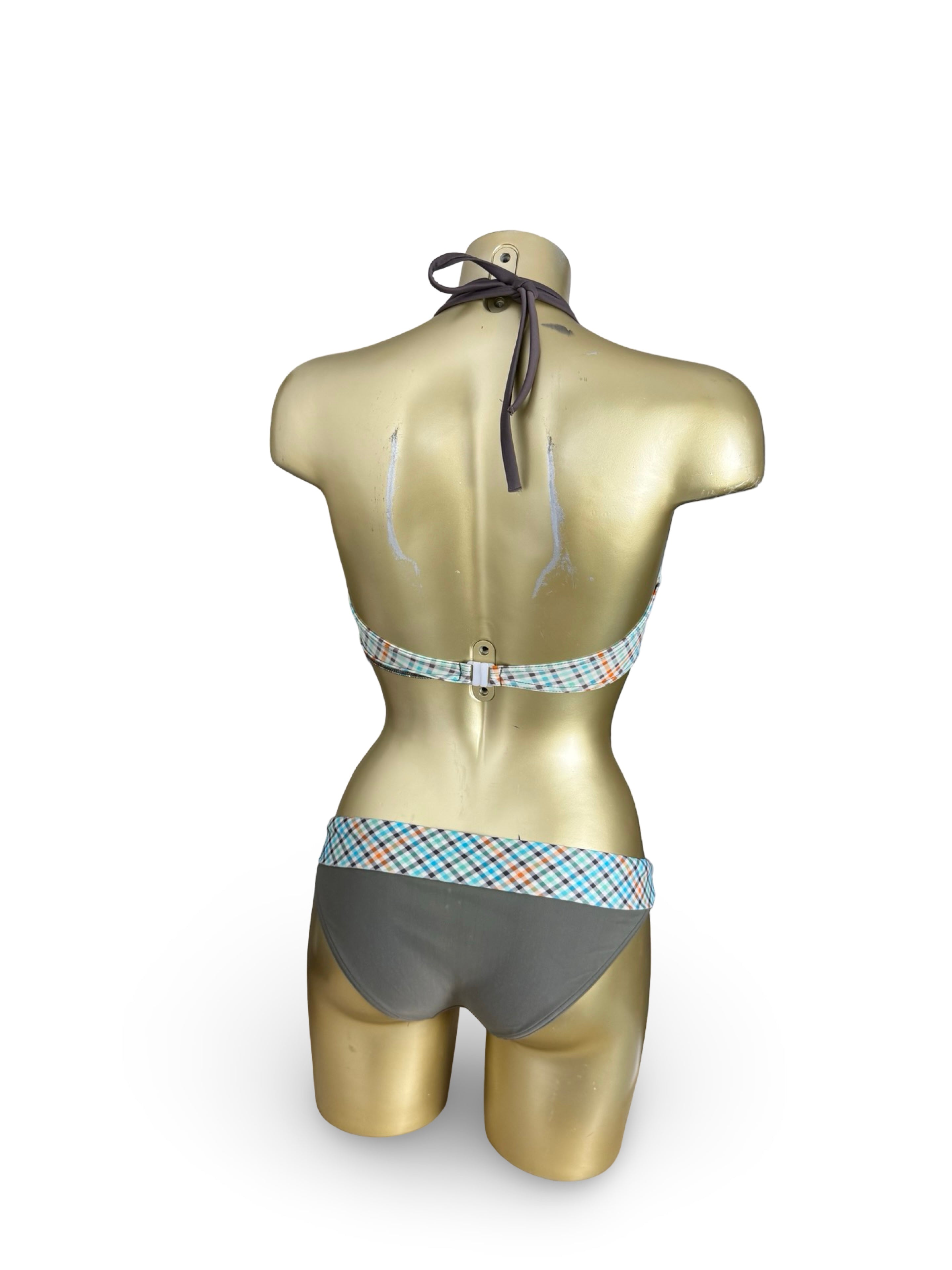 Khaki check print bikini set (M)