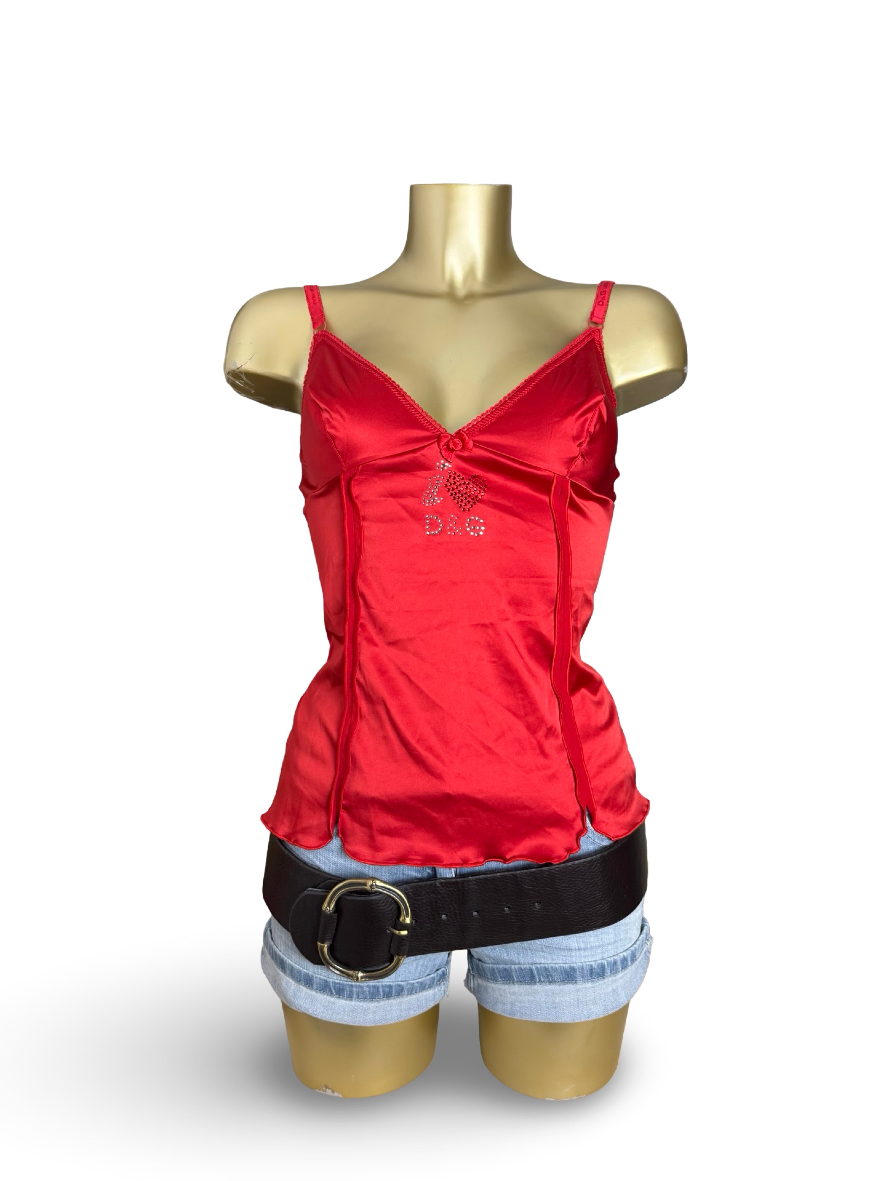 Red silky rhinestones logo top (L)