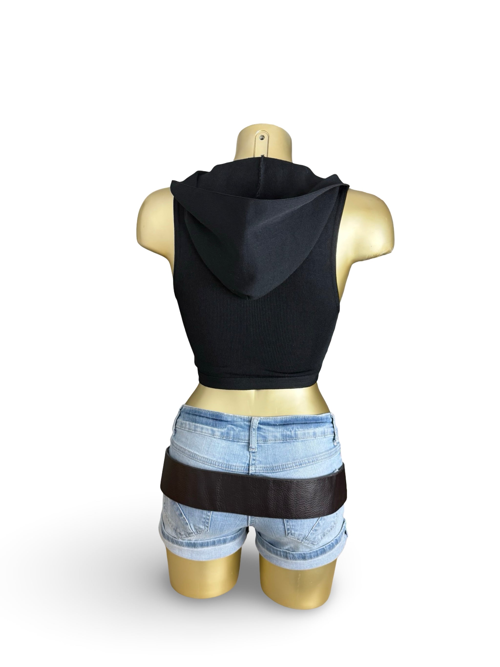 Black hooded stretchy top (S/M)