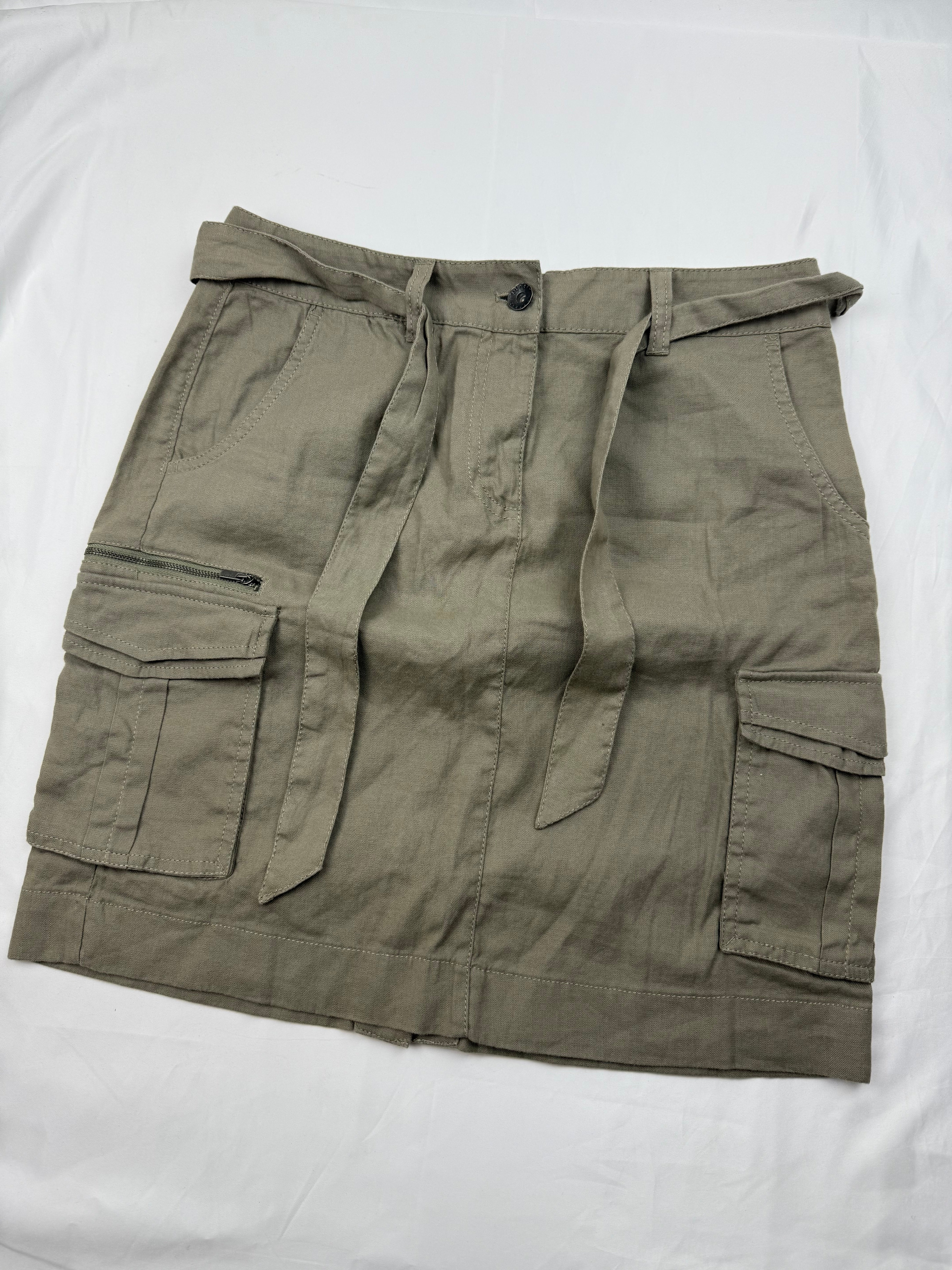 Khaki linen cargo mid skirt (S/M)