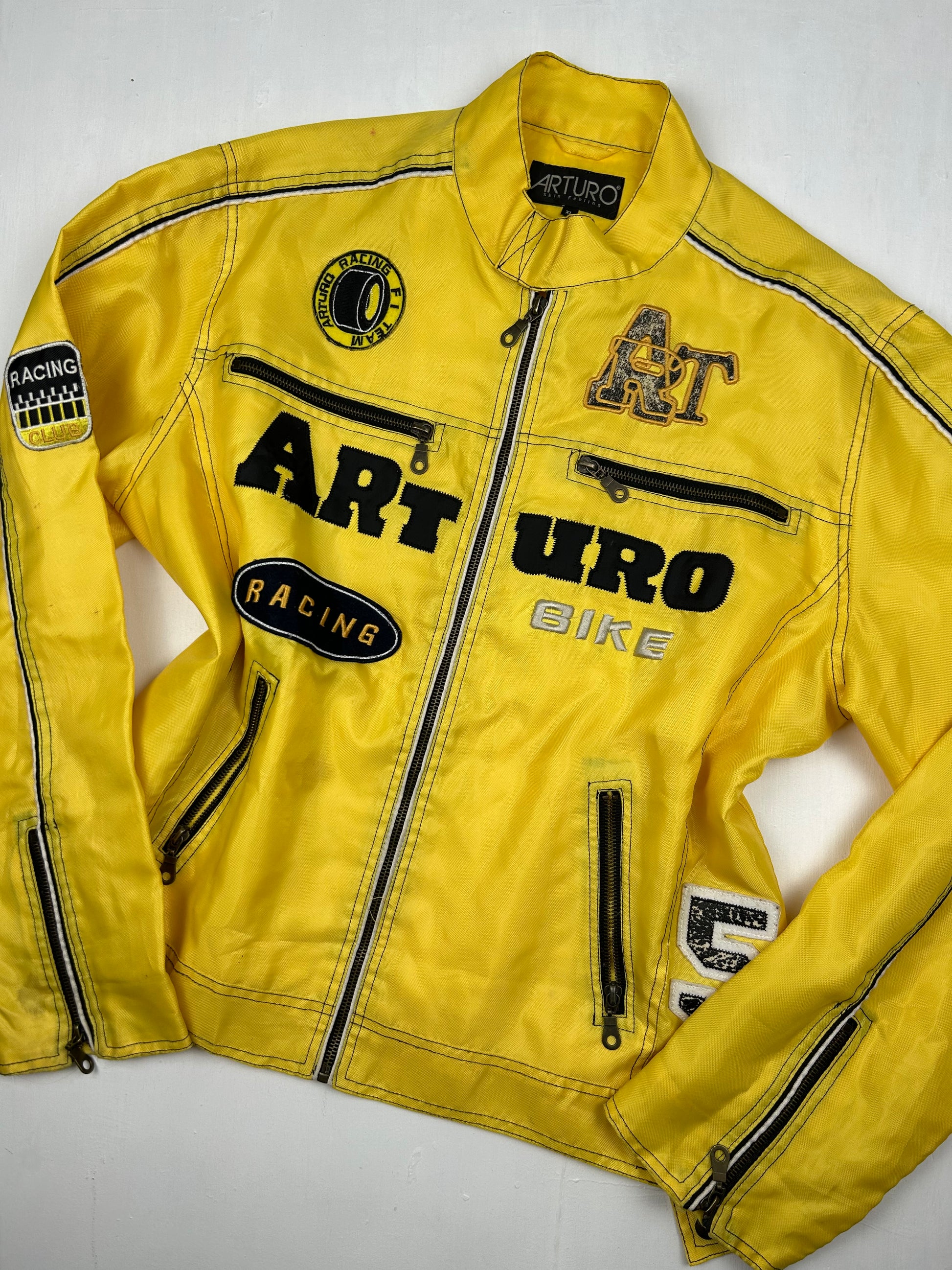 Yellow zip up biker jacket (XL)