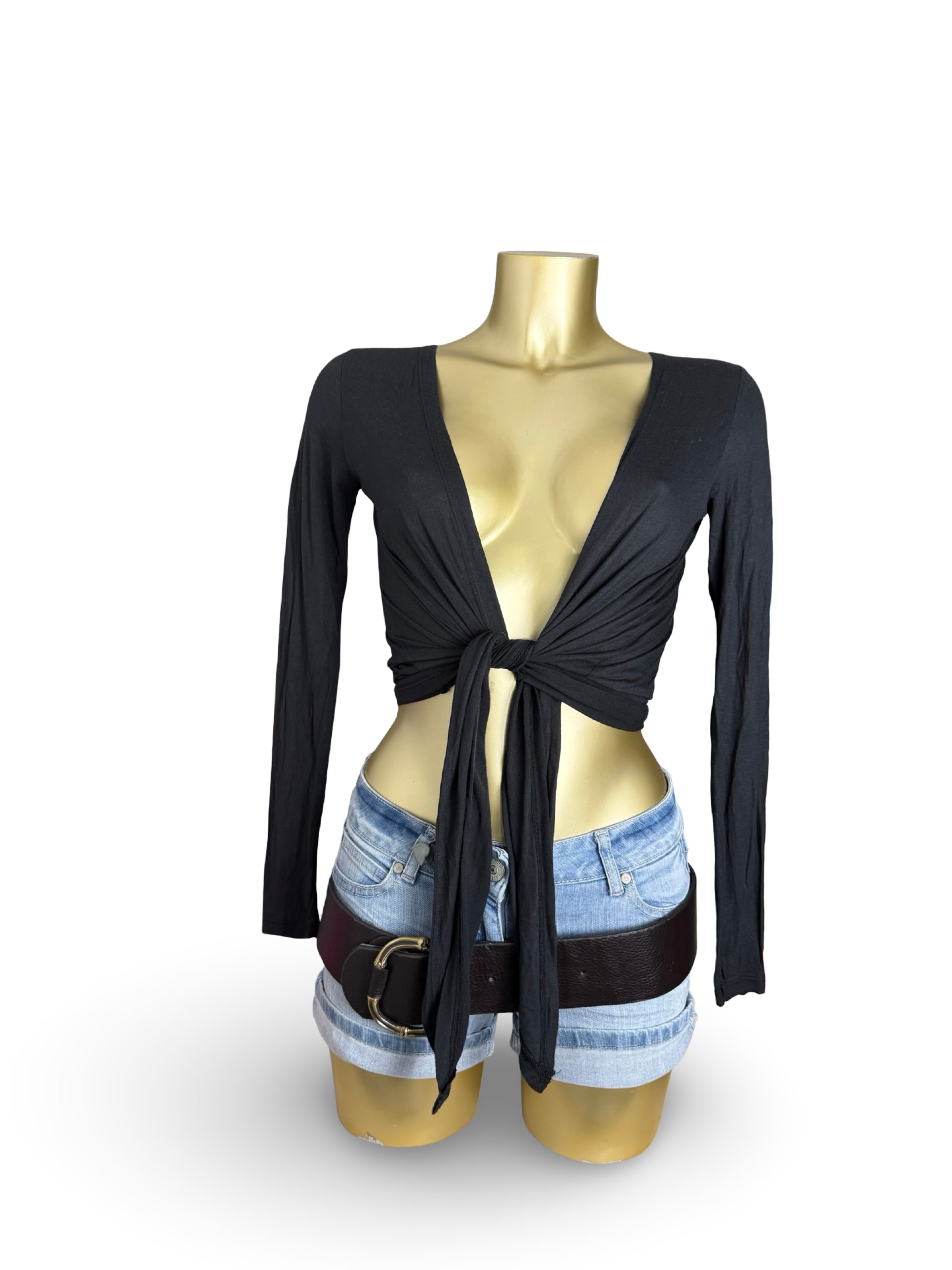 Black tie up bolero long sleeves top (S)