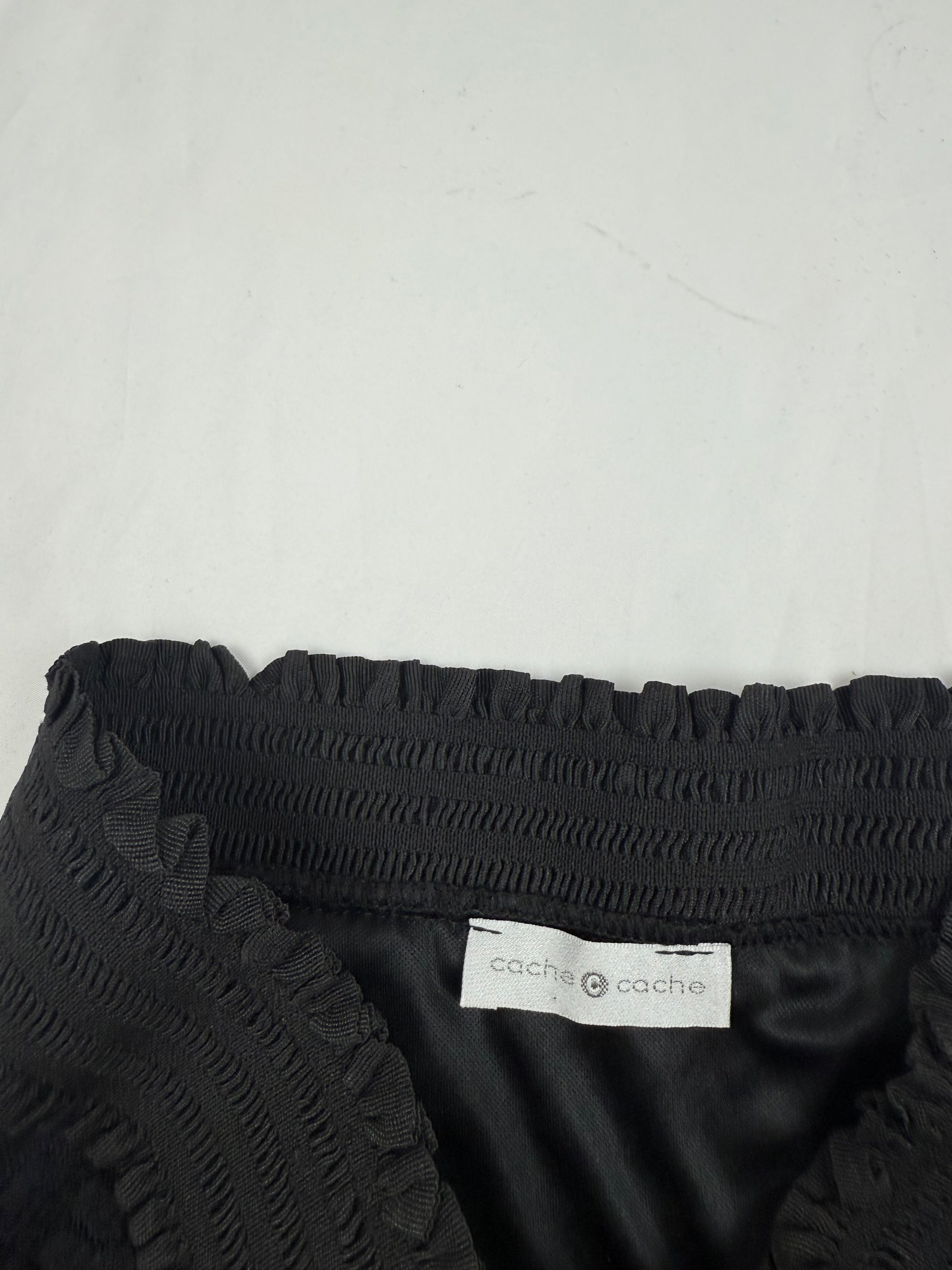 Black lace pleated low rise mini skirt (S)