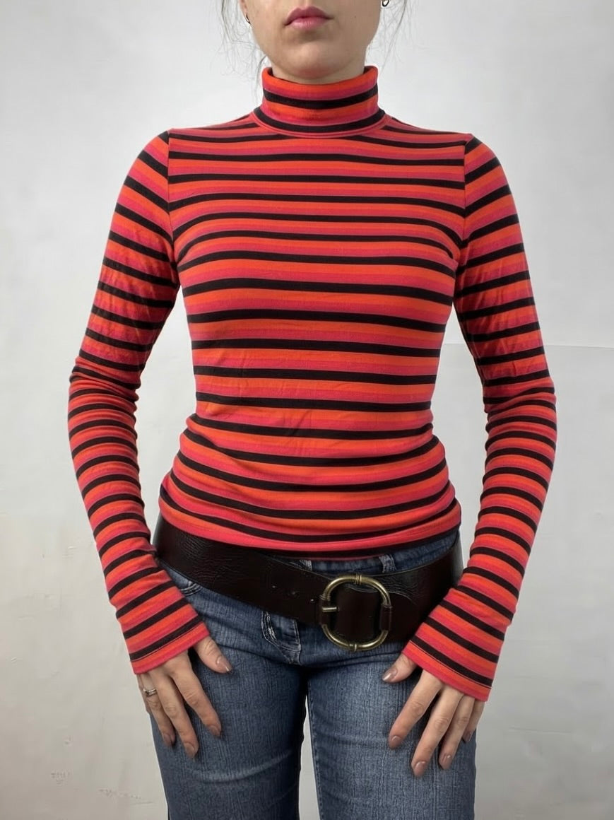 Orange striped turtleneck long sleeves top (S/M)