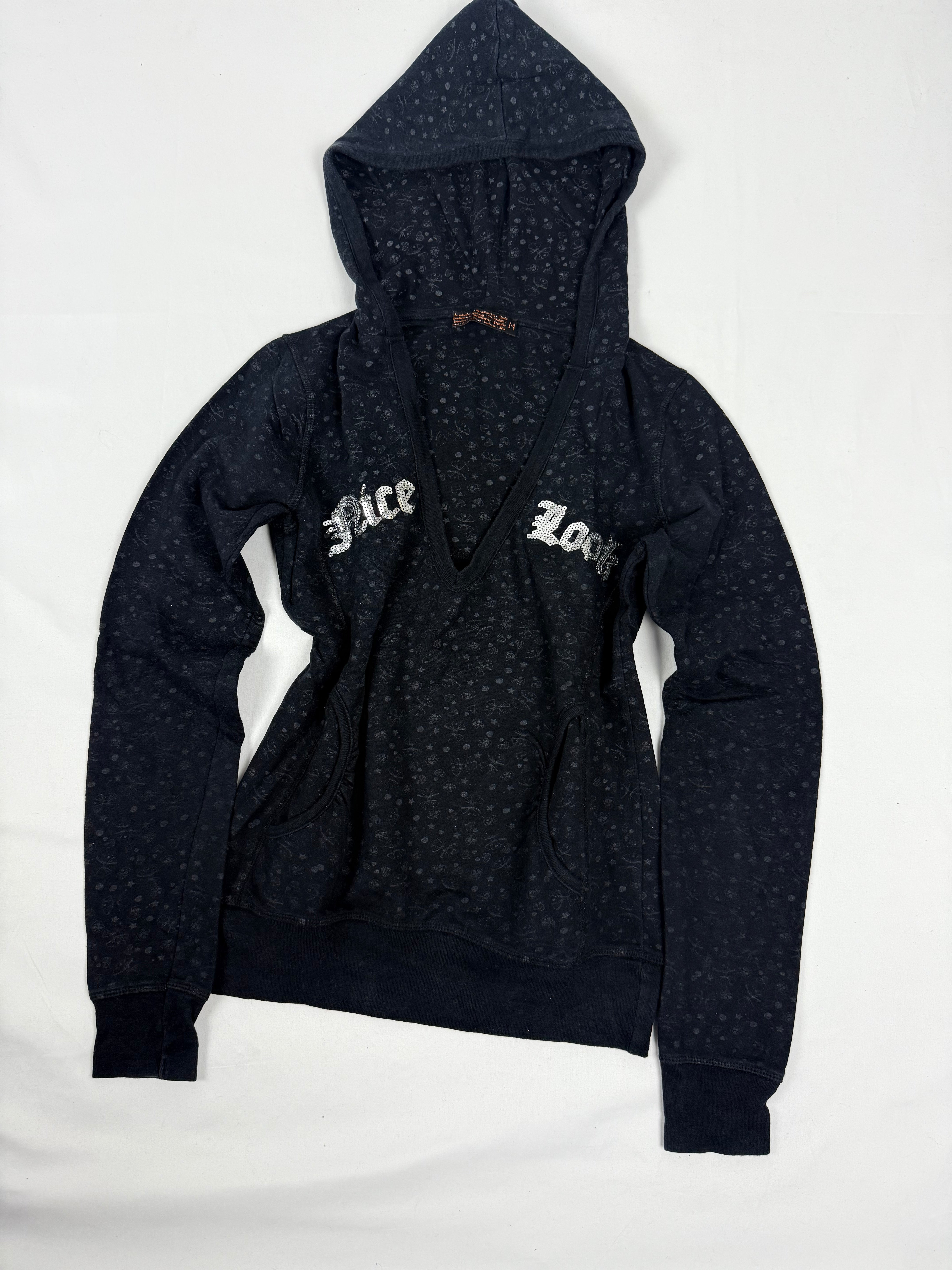 Black 100% cotton sequins logo hoodie (S/M)