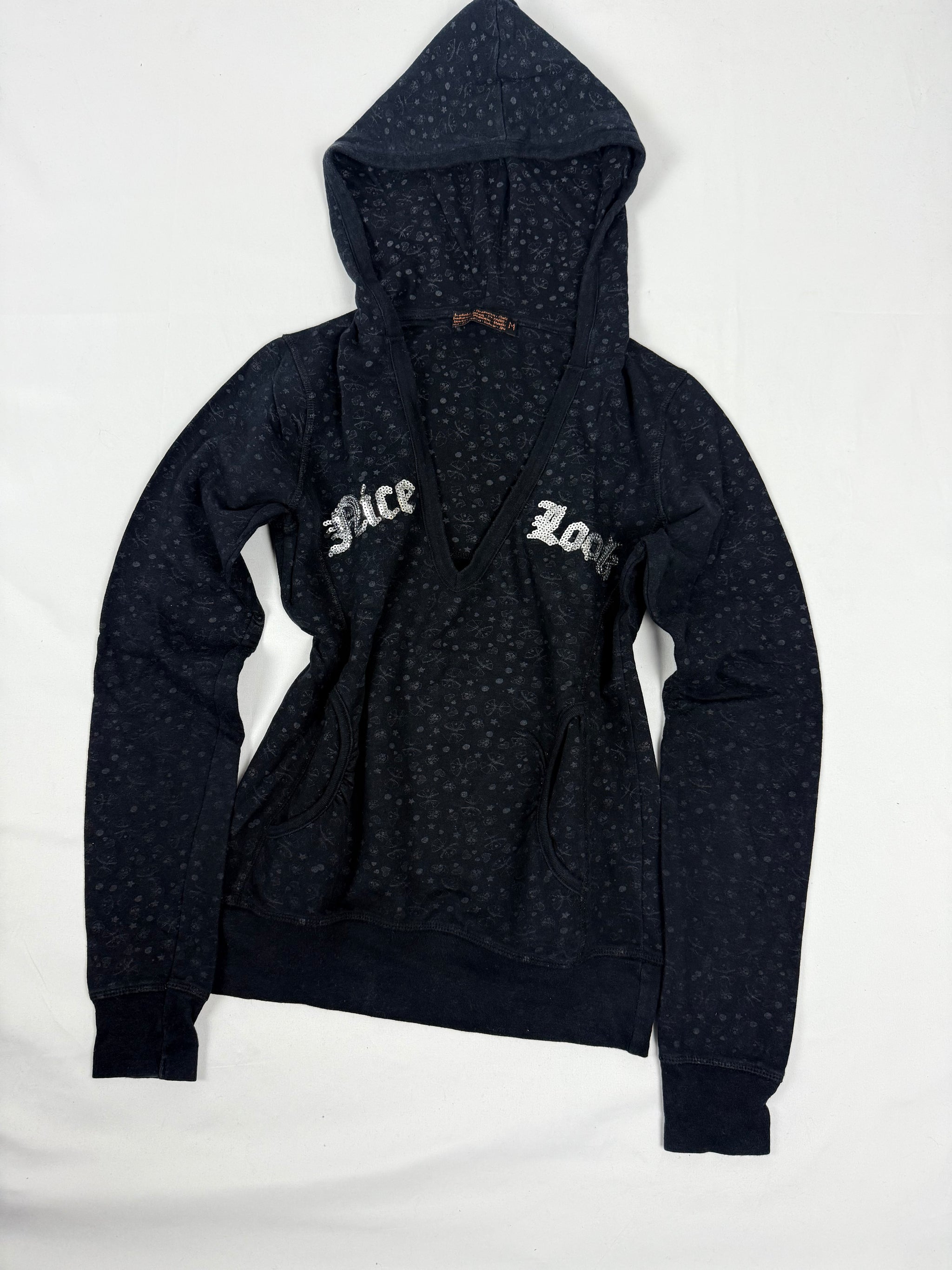 Black 100% cotton sequins logo hoodie (S/M)