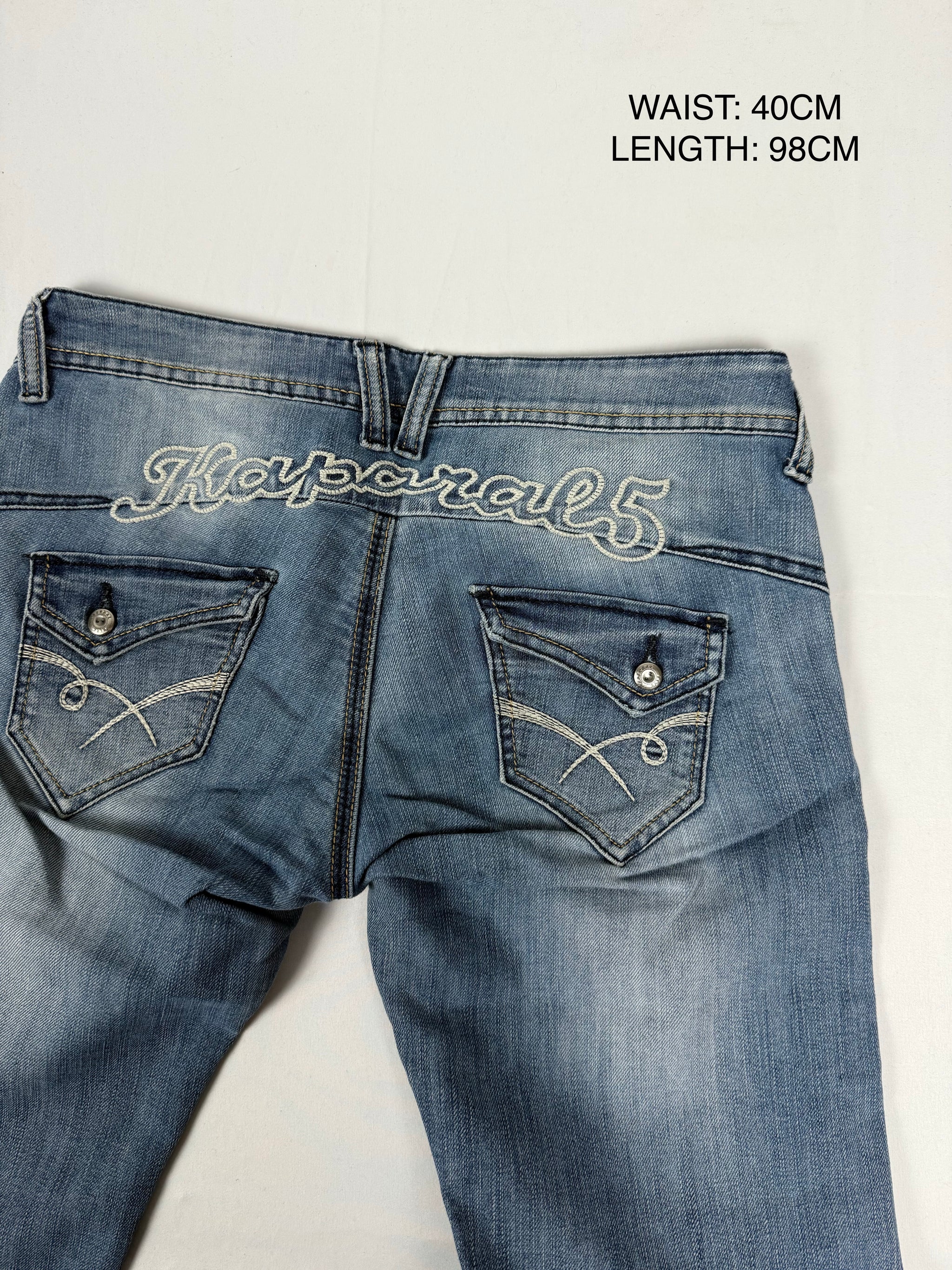 Blue denim low rise straight legs pants (M)