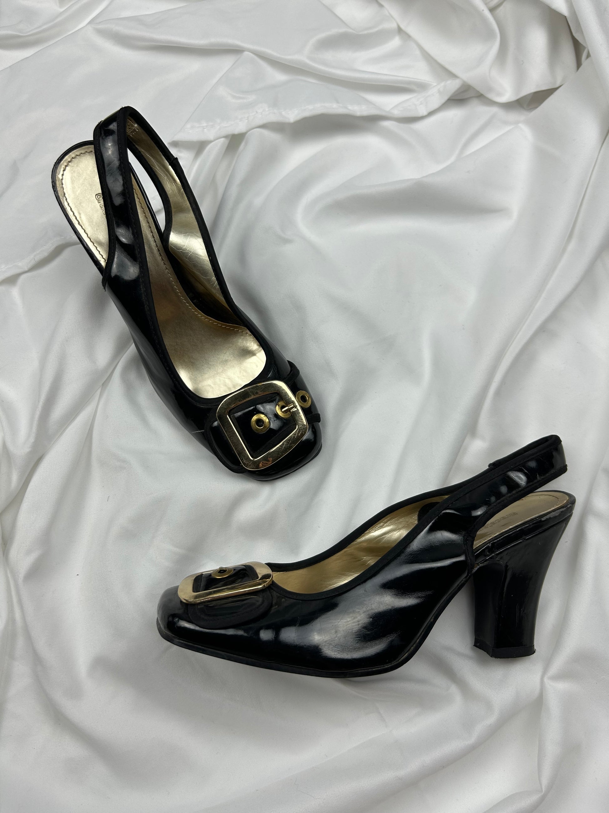 Black buckle belt square heels shoes (39)