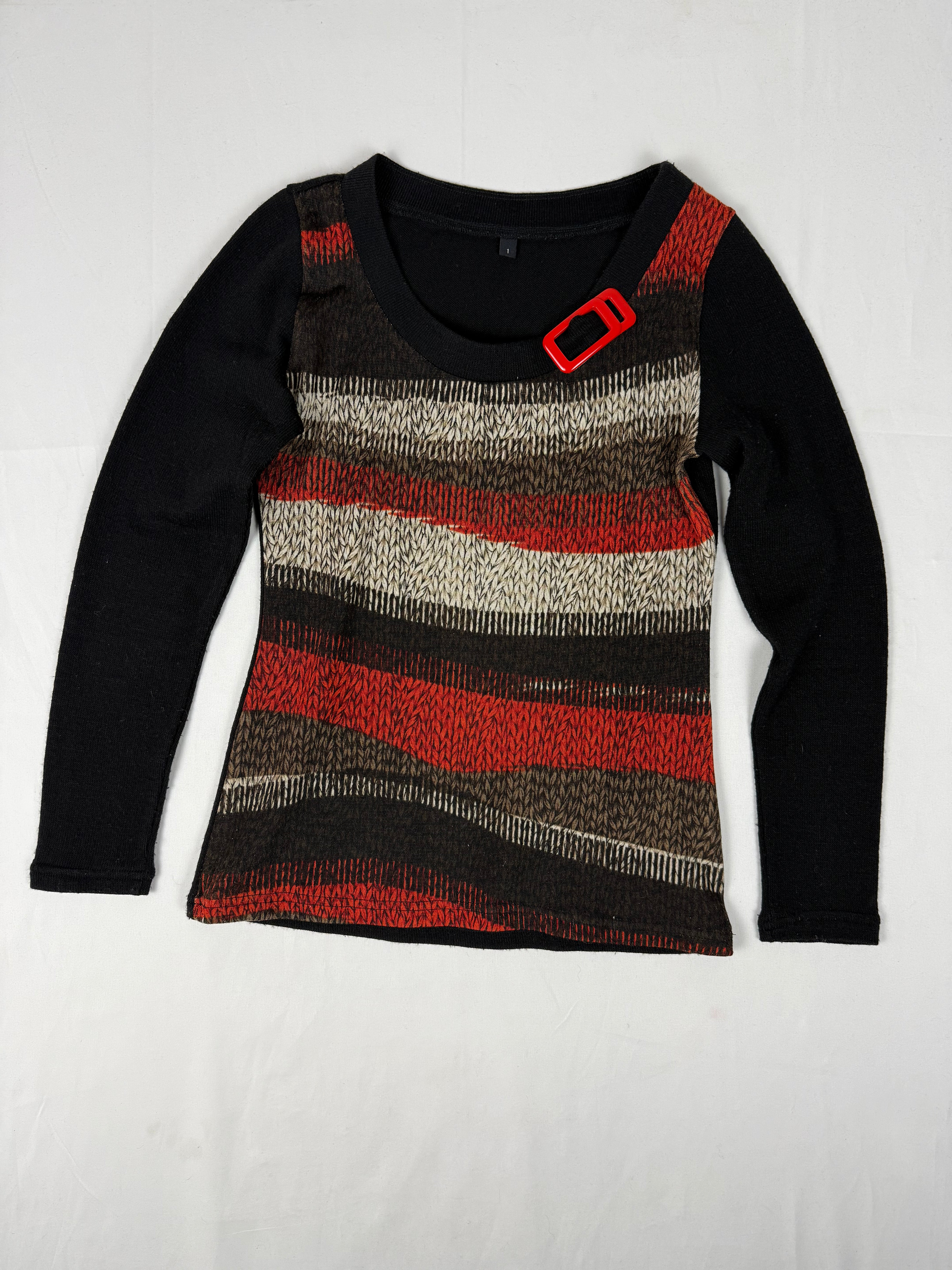 Striped black & orange bicolore jumper (M)