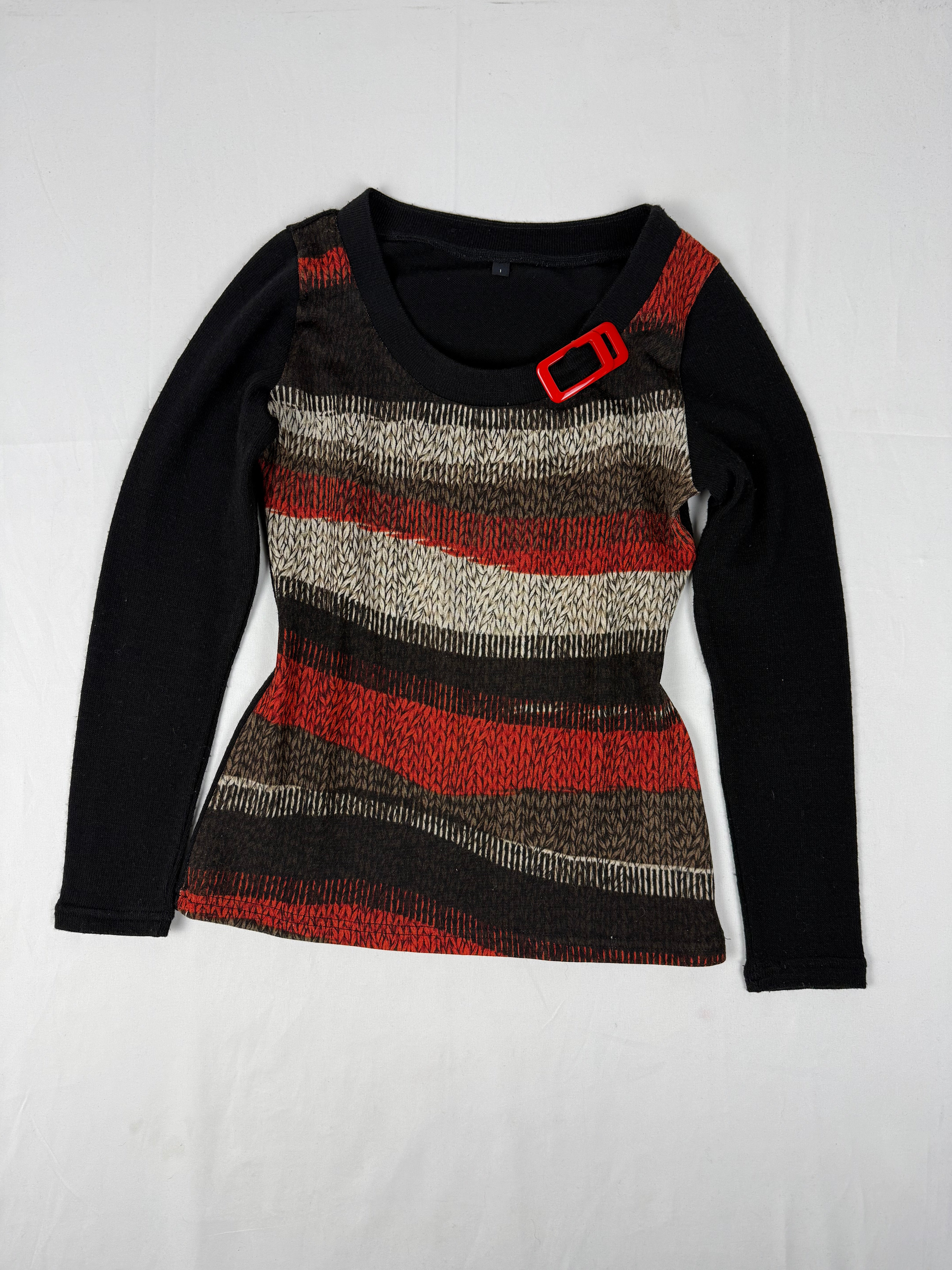 Striped black & orange bicolore jumper (M)
