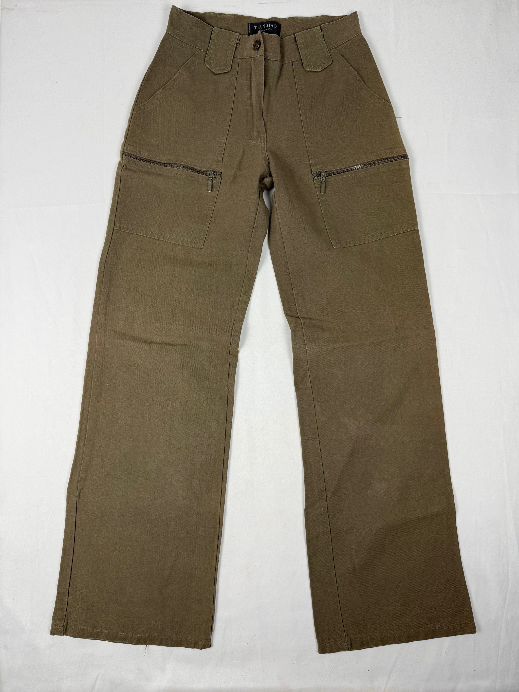 Khaki denim low rise flare pants (S)