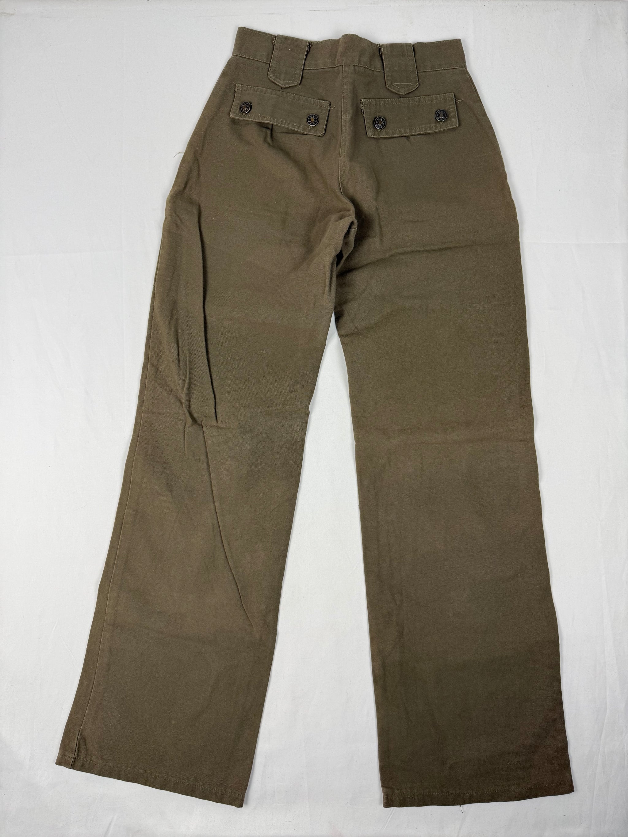 Khaki denim low rise flare pants (S)