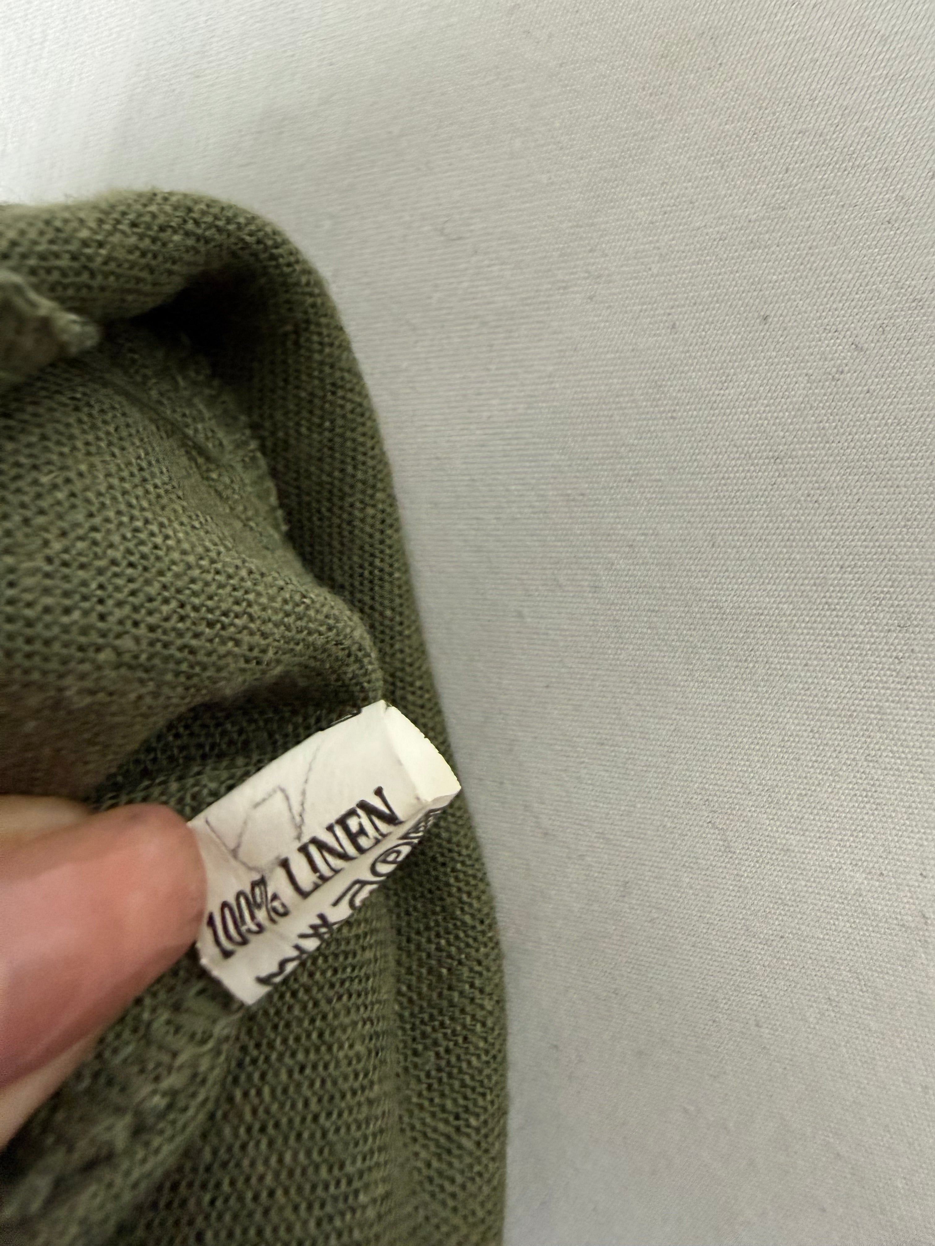 Khaki 100% linen low rise capri pants (XL)